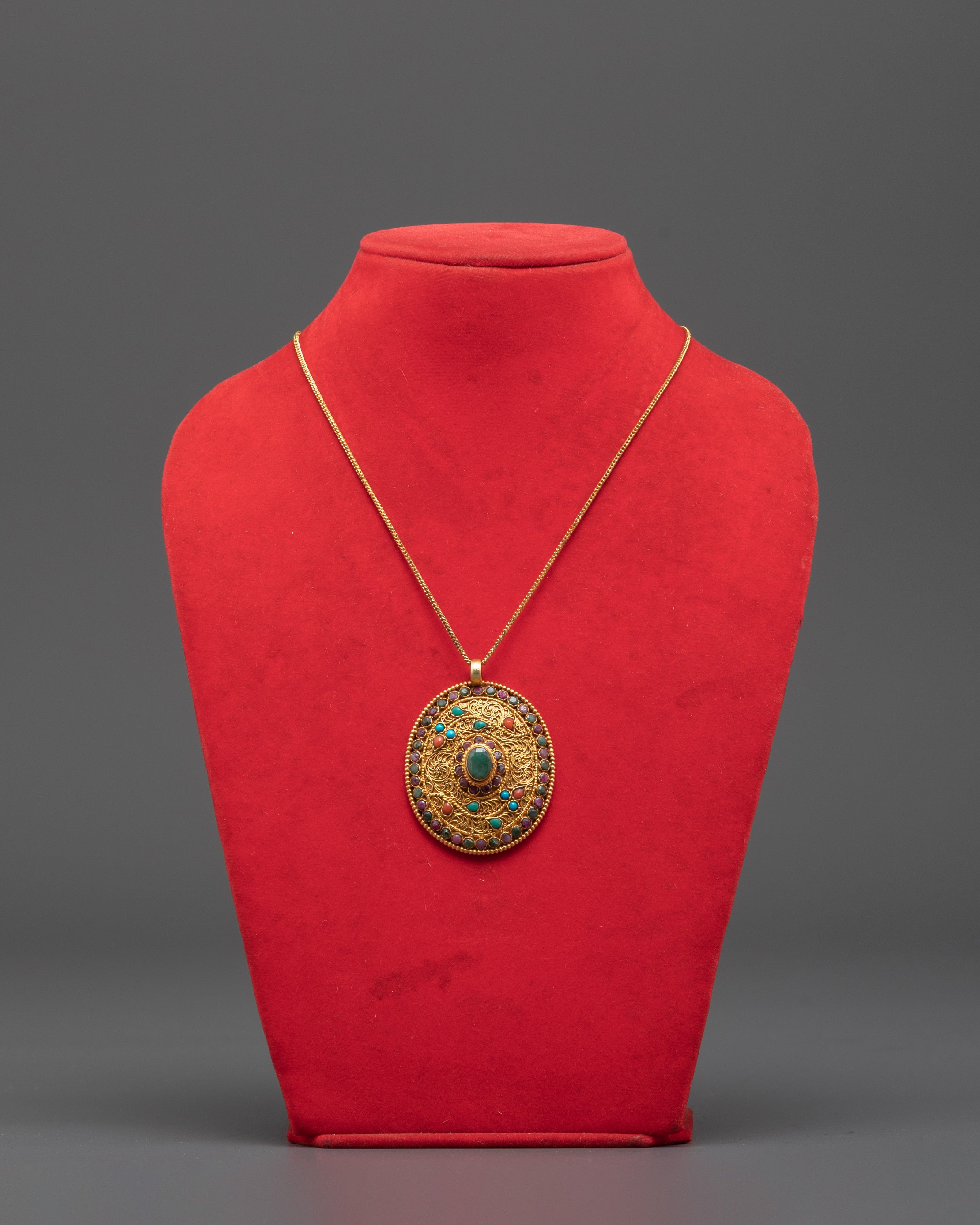 Silver Gold Plated Locket | Panna Stone Locket