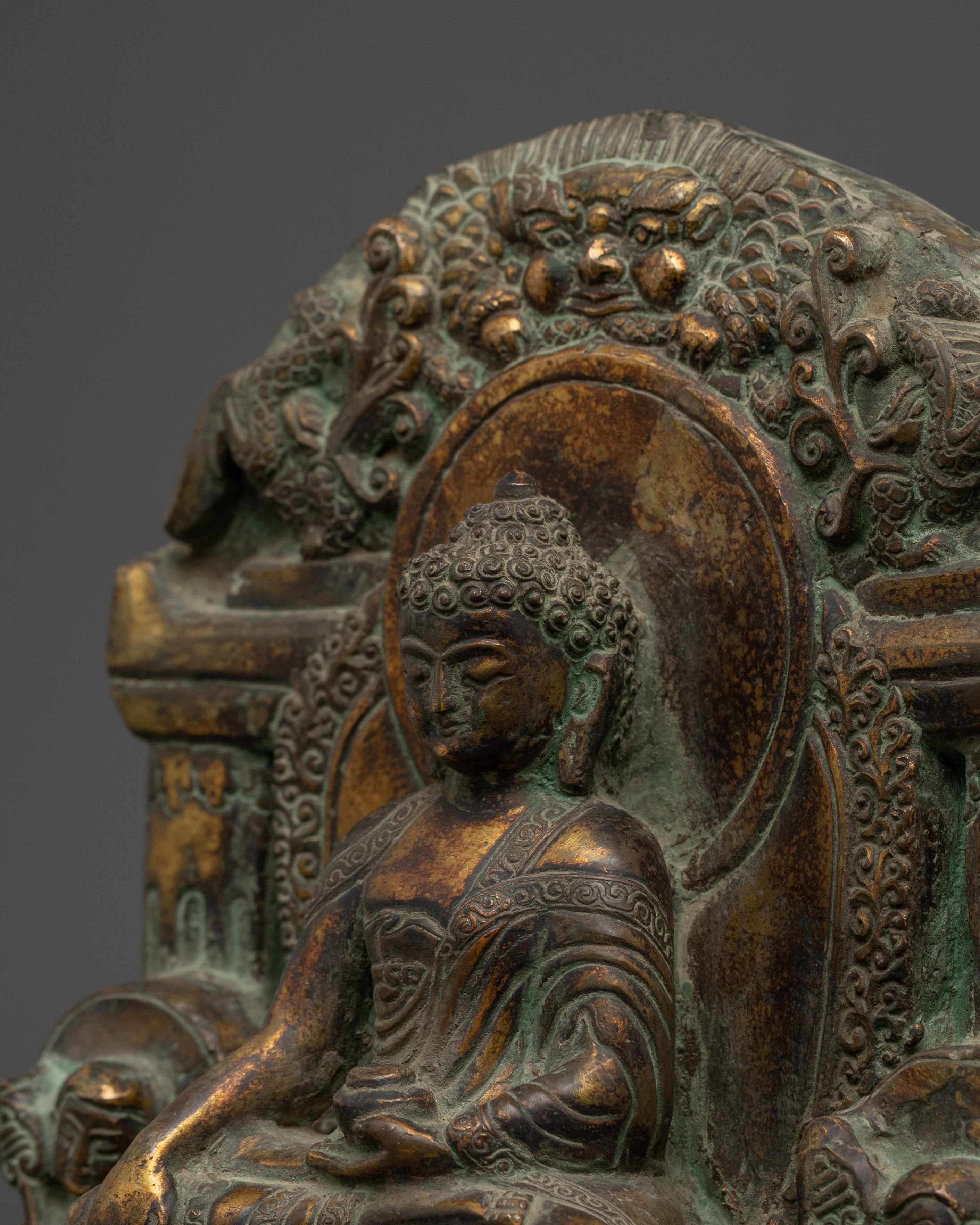 Figurine of Shakyamuni Buddha on Throne | Copper Sculpture