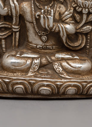 Manjushri Buddha Ghau Box in Silver | Wisdom and Enlightenment