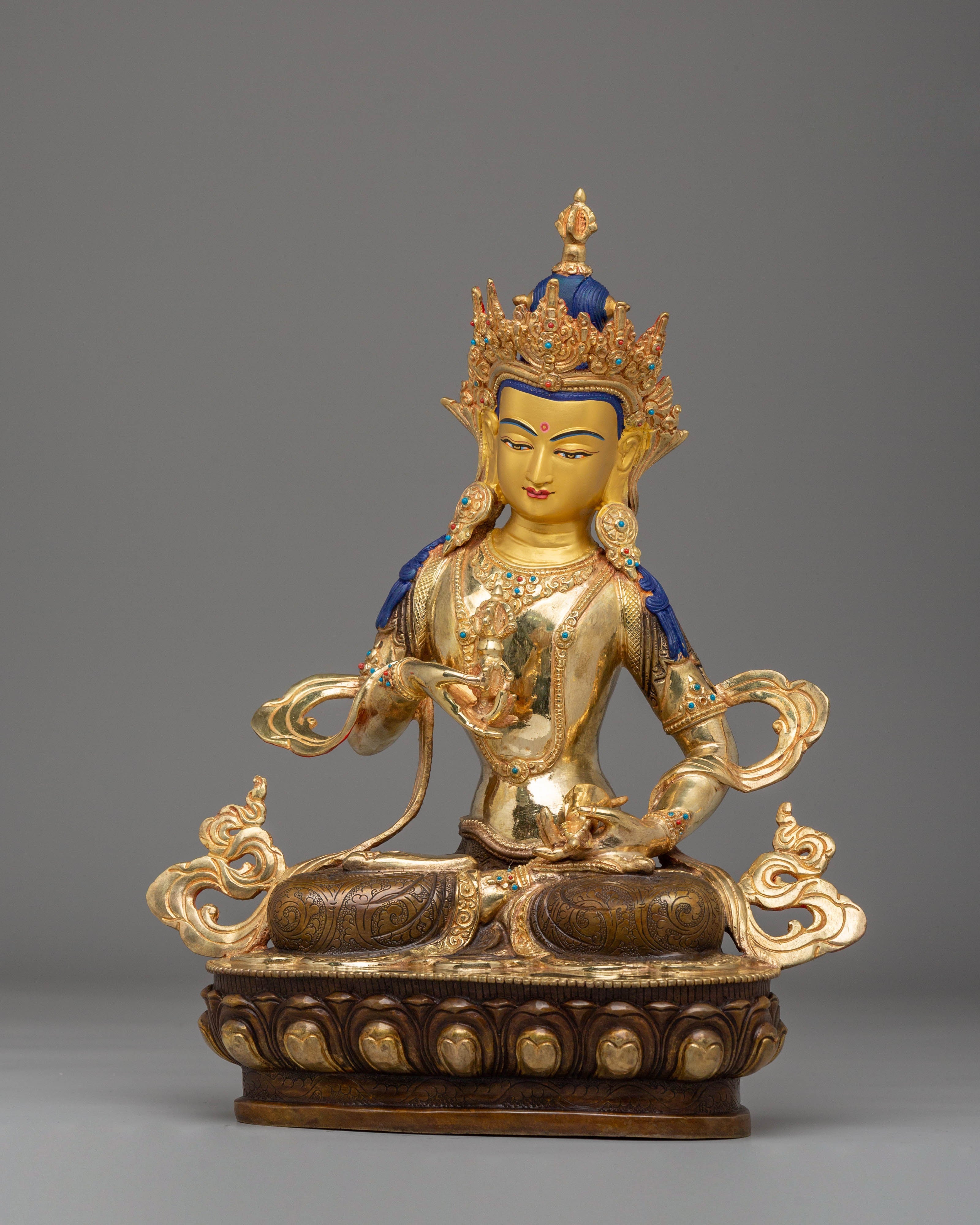 Vajrasattva Handmade Copper Statue | 24K Gold Plated with Gemstone