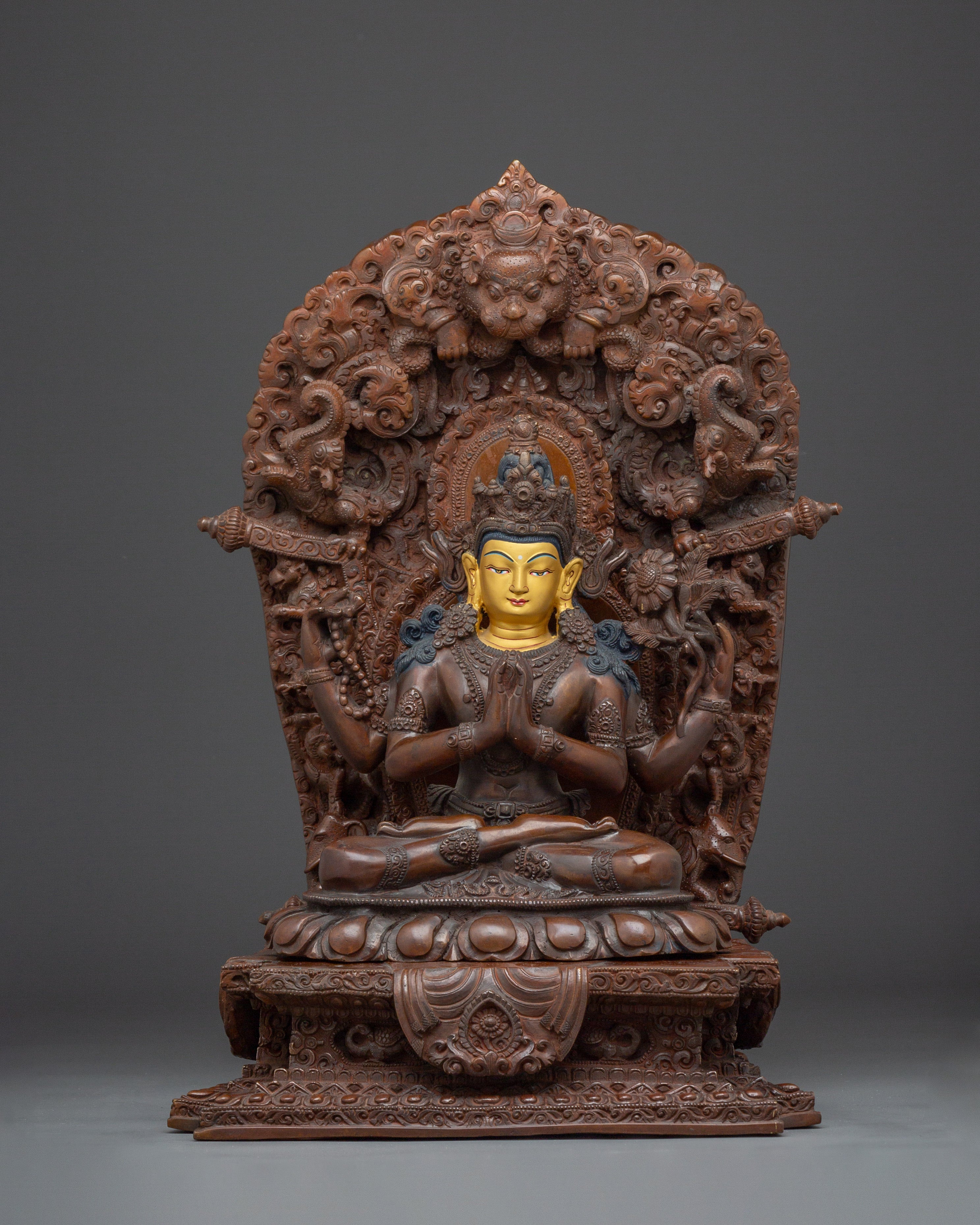 Tibetan Four-Armed Avalokiteshvara Copper Statue