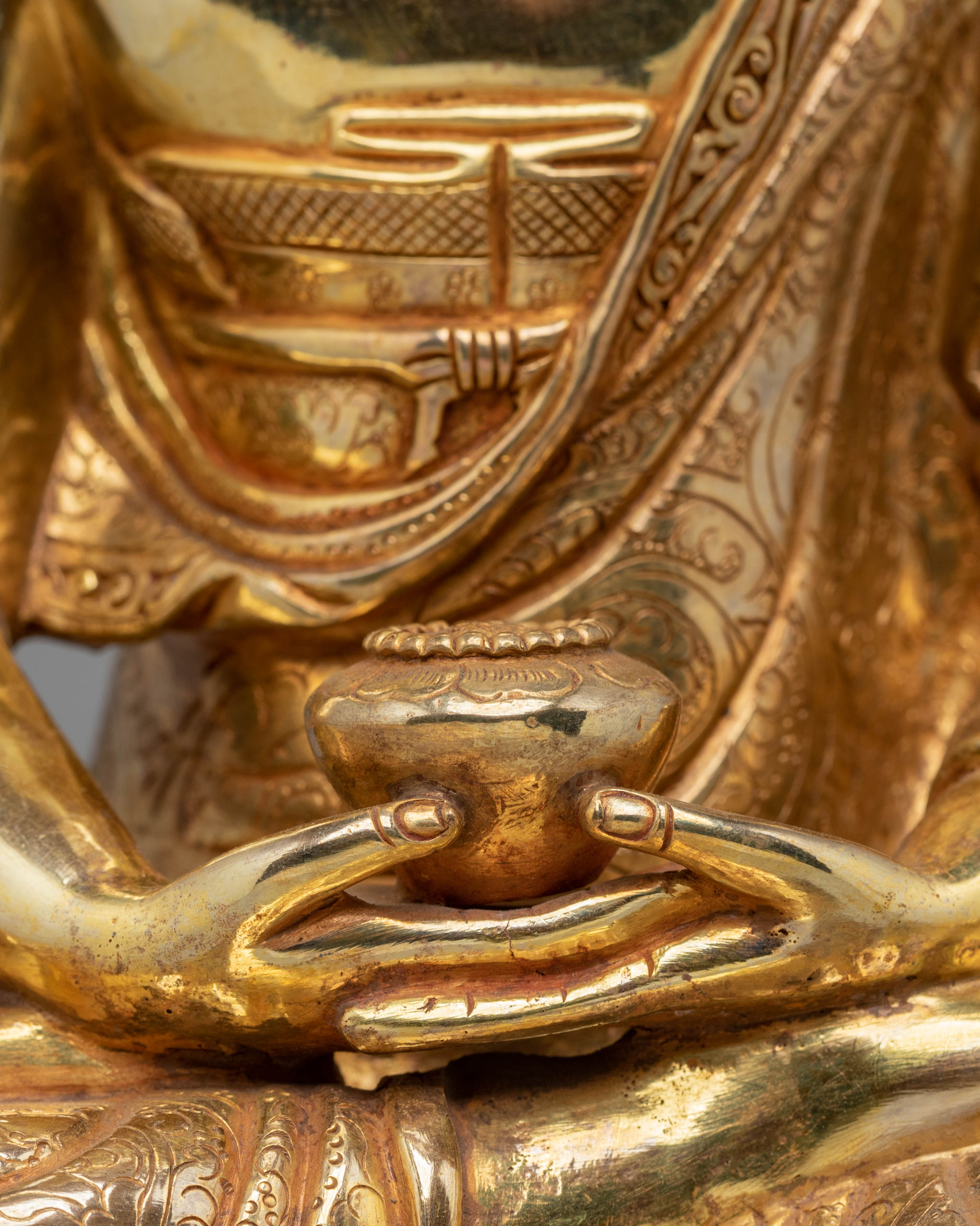 Handcrafted Amitabha Buddha Statue with Copper Body and 24K Gold Gilding