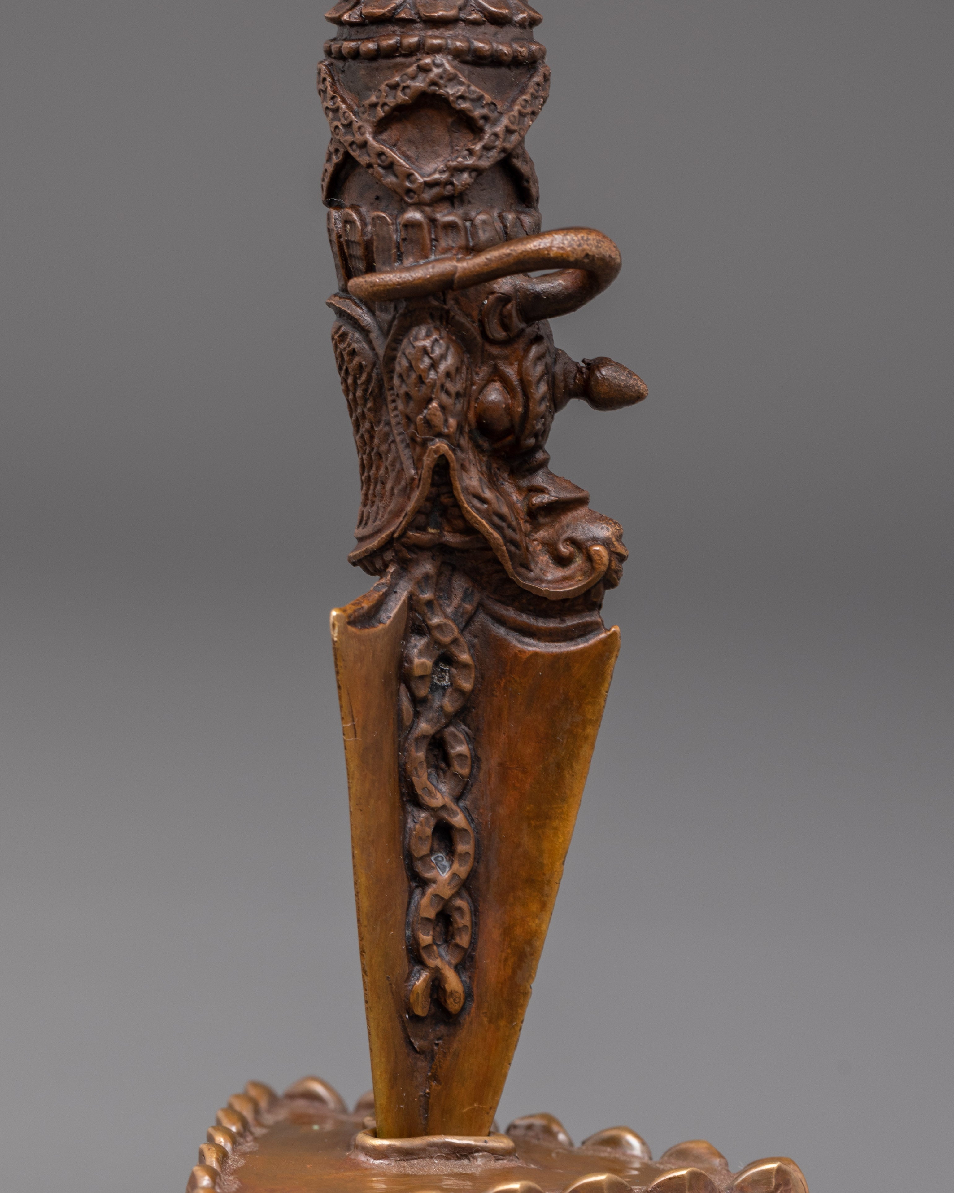 Tantric Ritual Phurba in Oxidized Copper | Sacred Copper Phurba