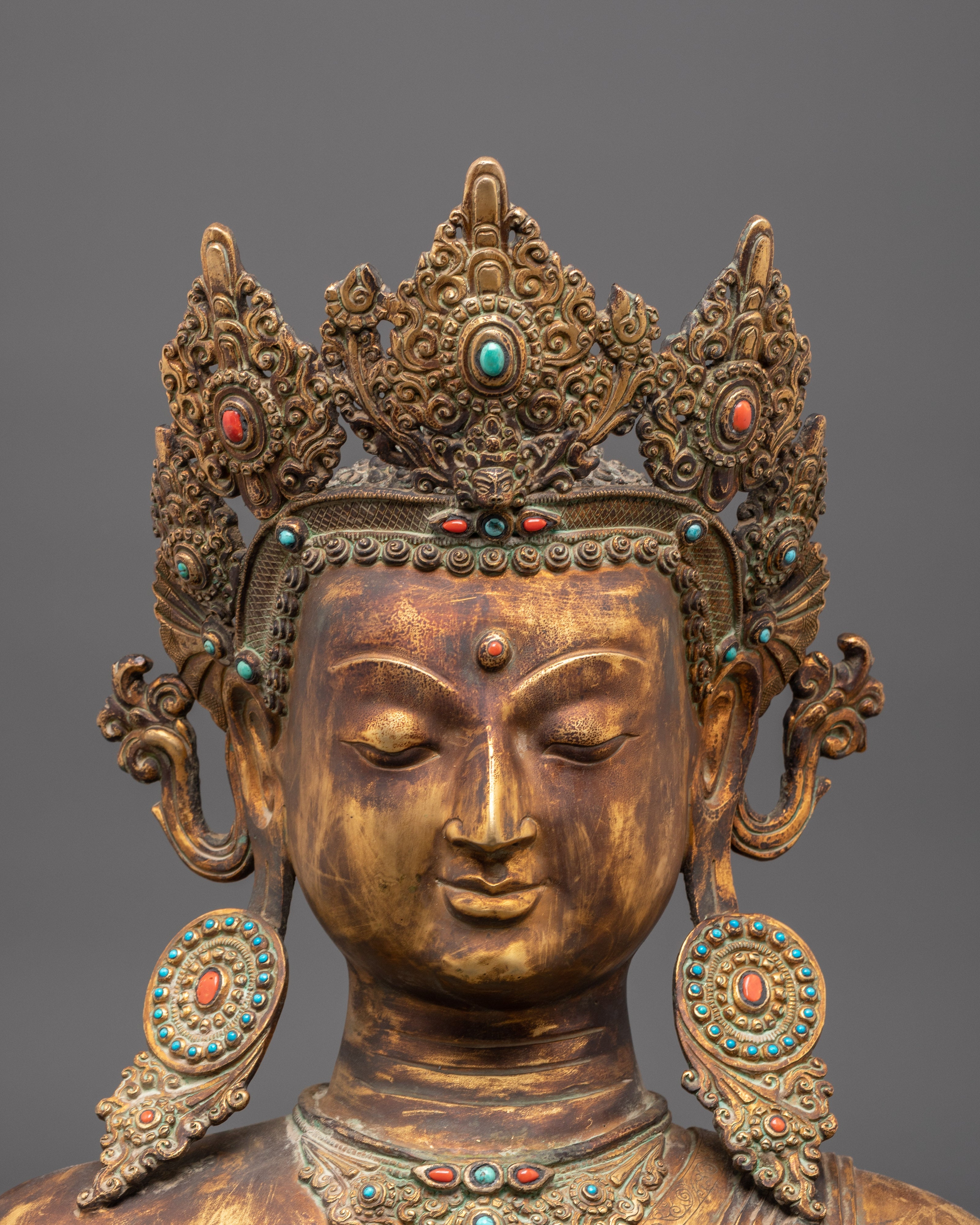 Handcrafted Gold Plated Buddha Head | Oxidized Copper Statue
