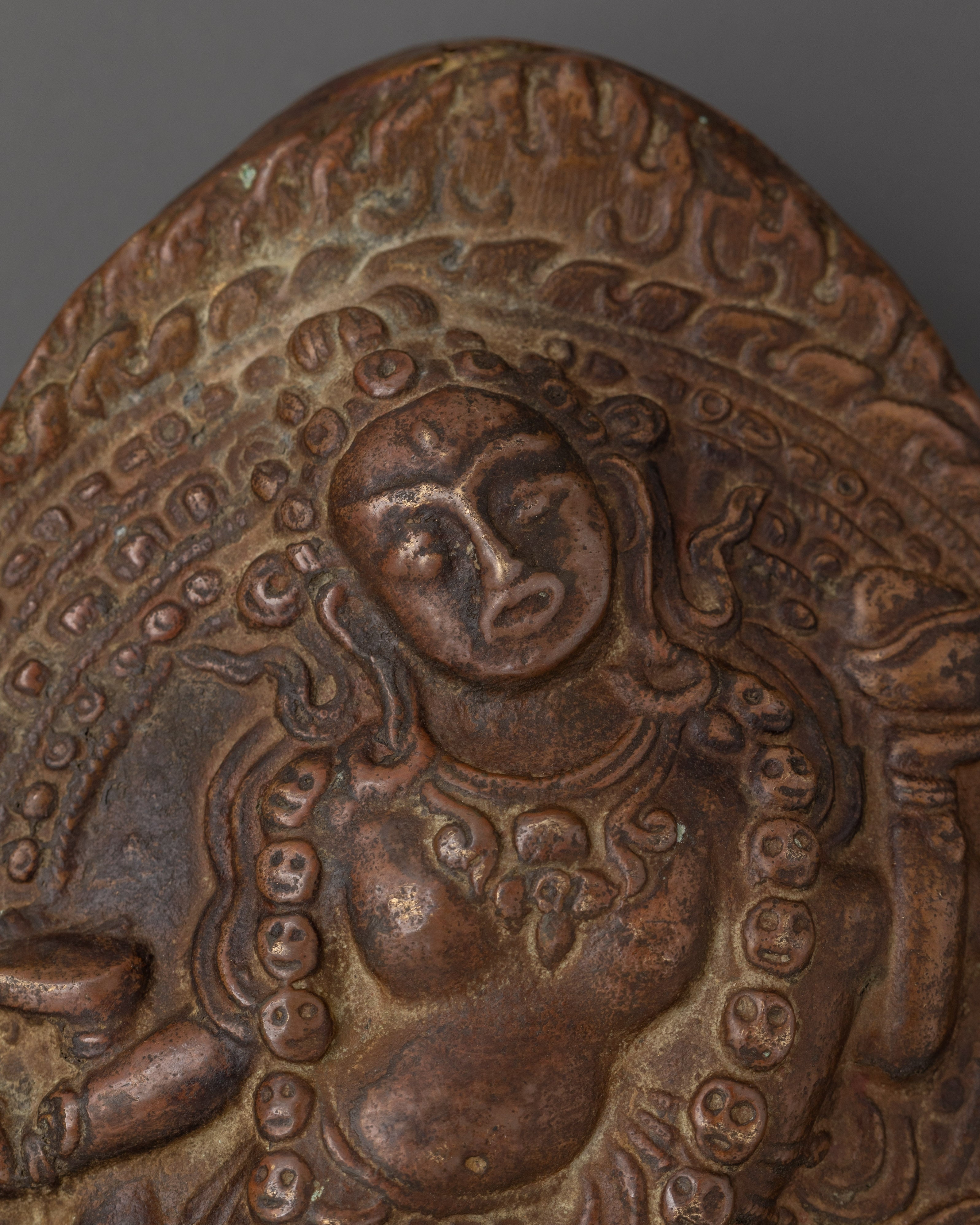 Tibetan Copper Ghau Amulet | Buddhist Gau Box with Goddess Relief
