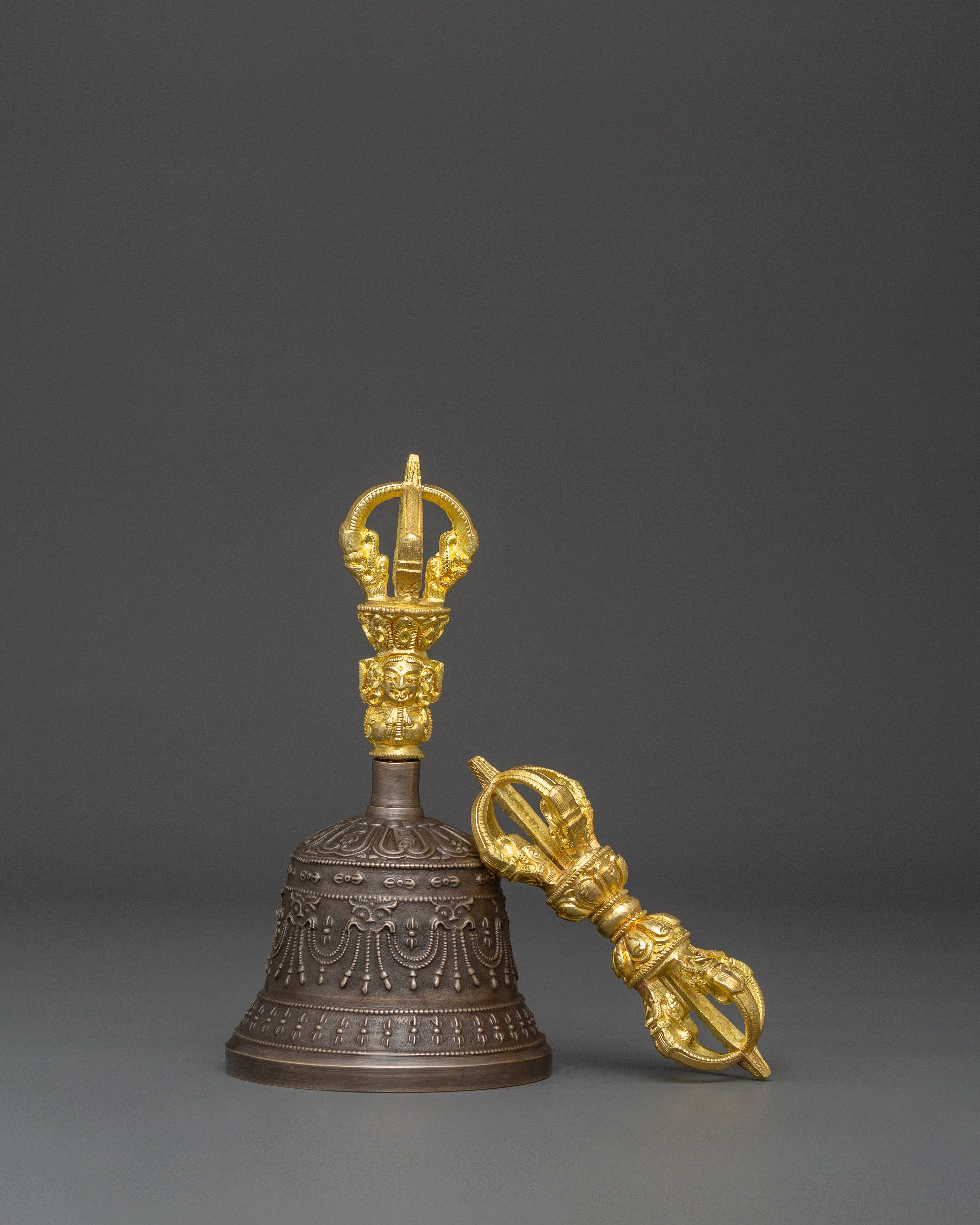 Sacred Tibetan Bronze and Brass Bell & Vajra Set | Ritual Tools