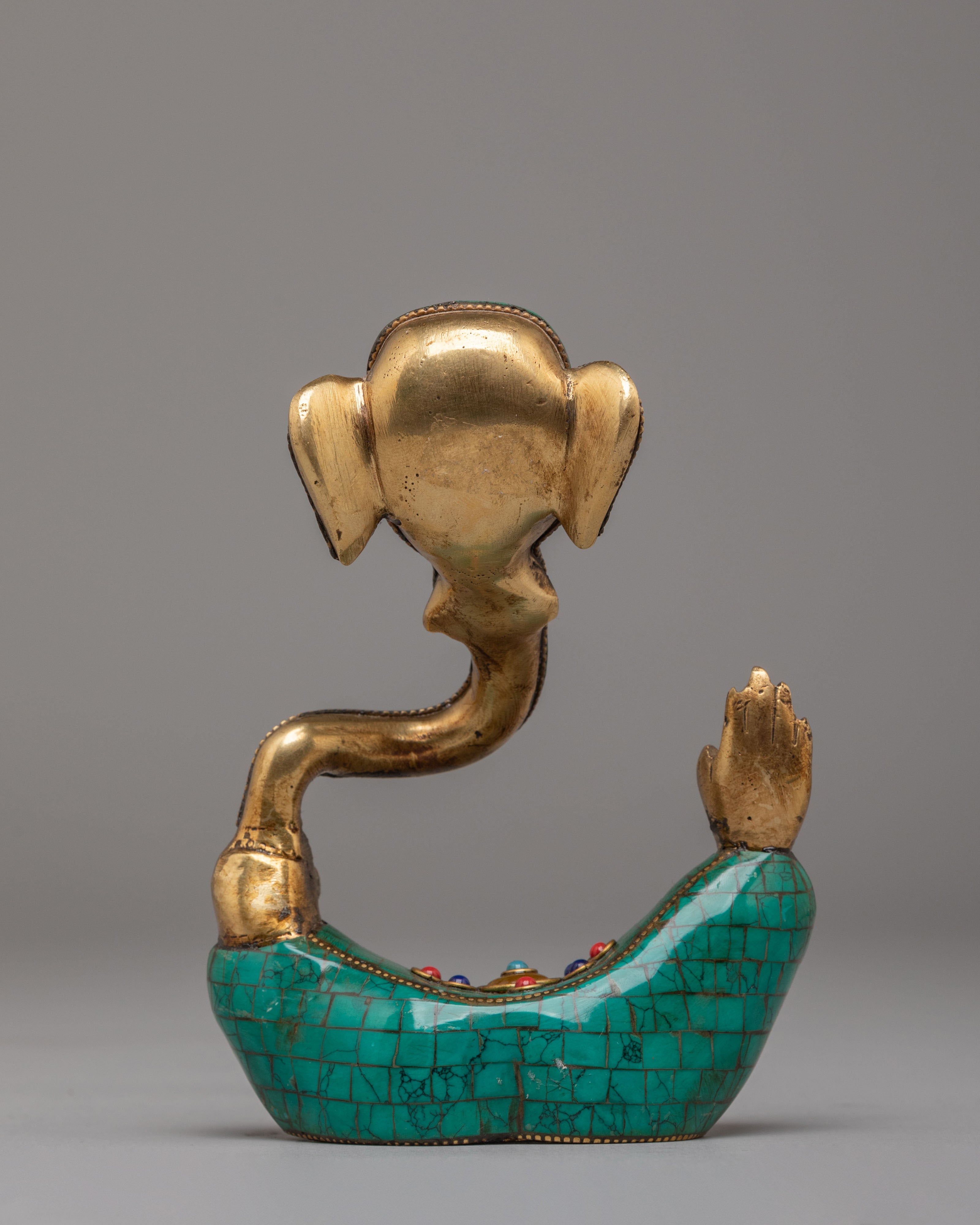 Spiritual Hindu Deity Ganesh Sculpture | Gemstone Embellished Brass Statue