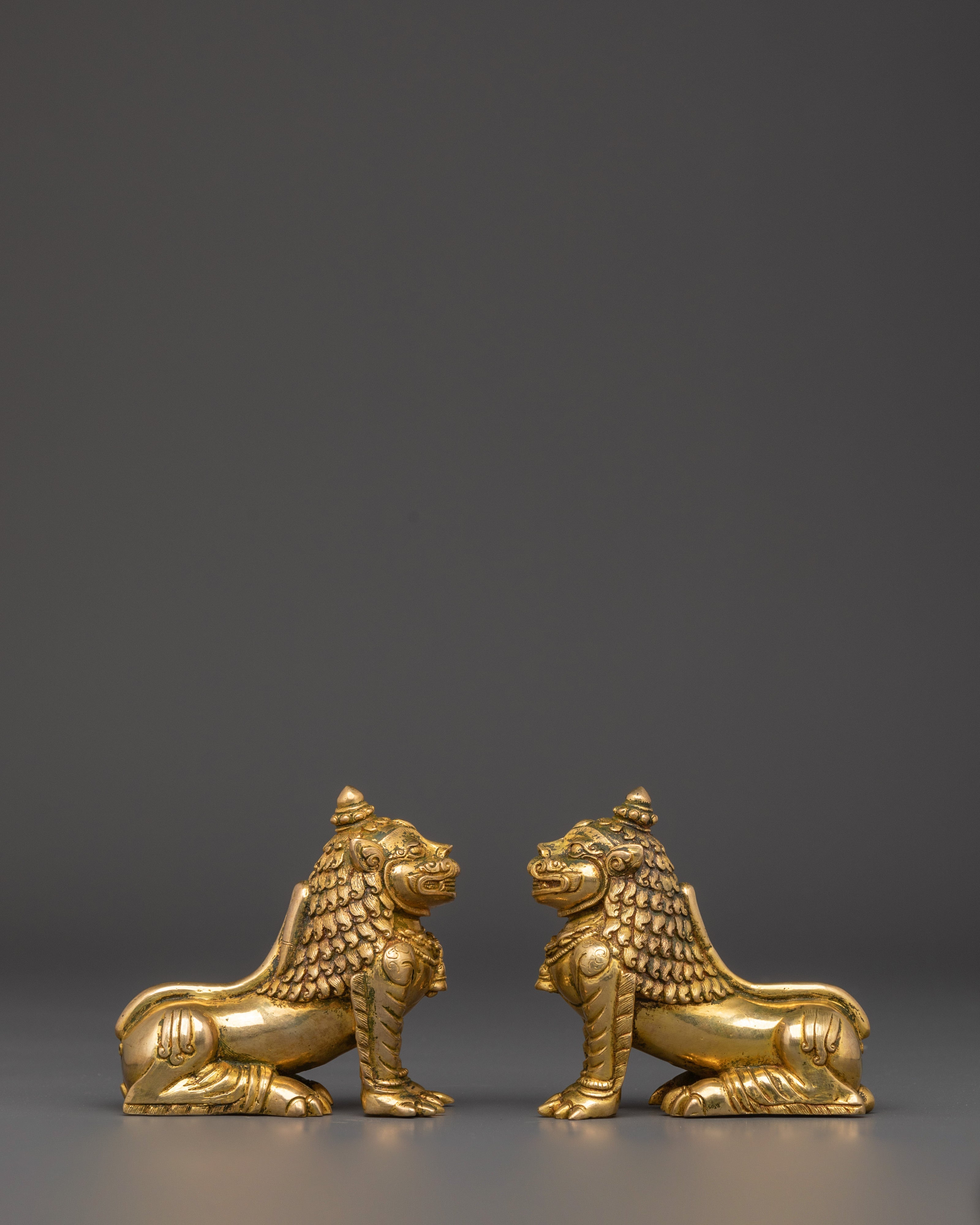 Handmade Lion Set Sculpture | Copper & Gold Plated Protective Decor