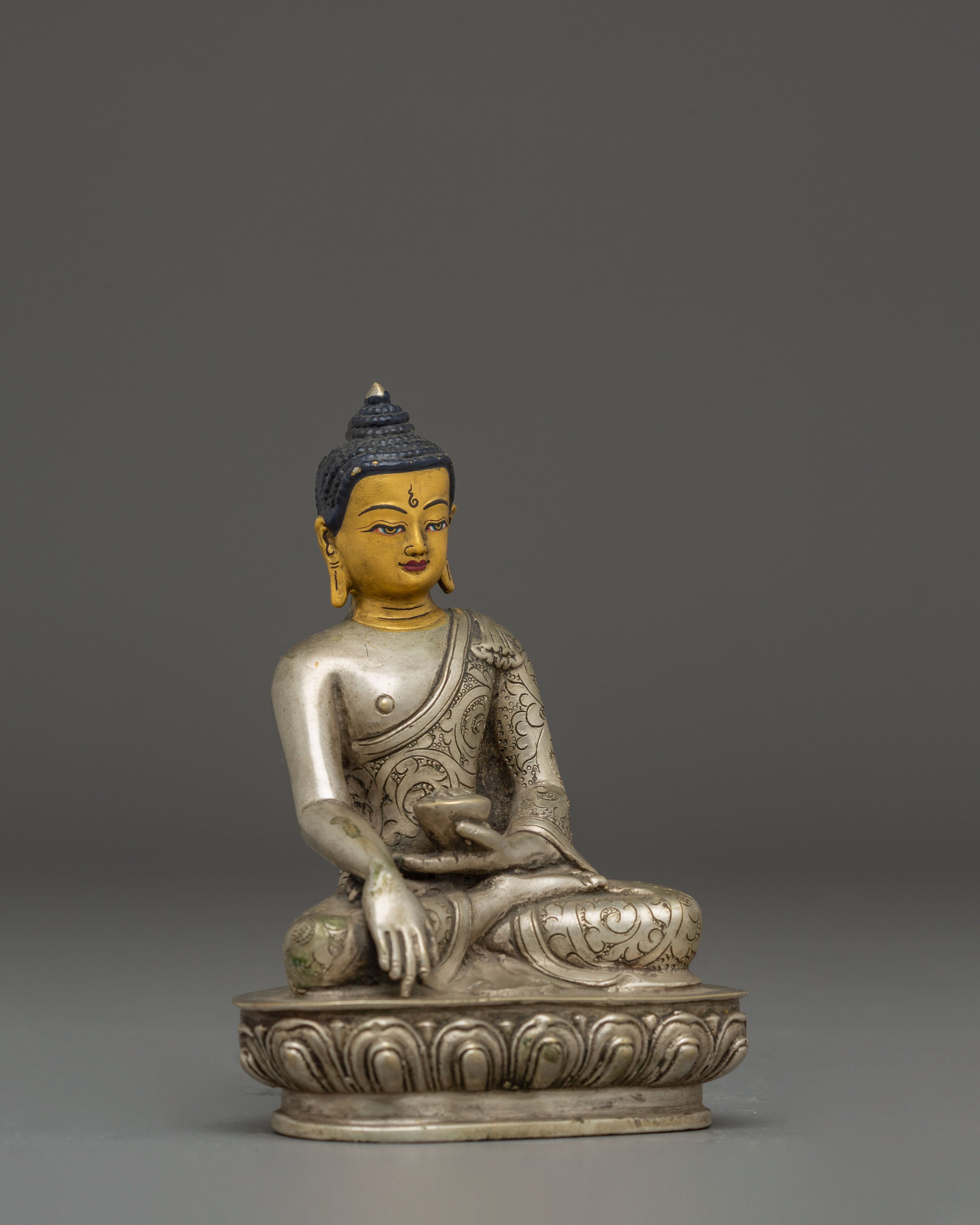 Handcrafted Shakyamuni Buddha Silver Plated Statue | Sacred Decor