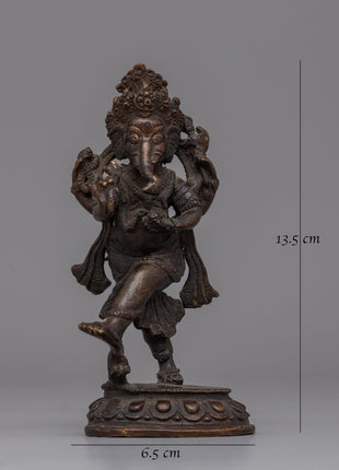 Nritya Ganapati Hindu deity statue | Dancing Ganesha Statue in Oxidized Copper