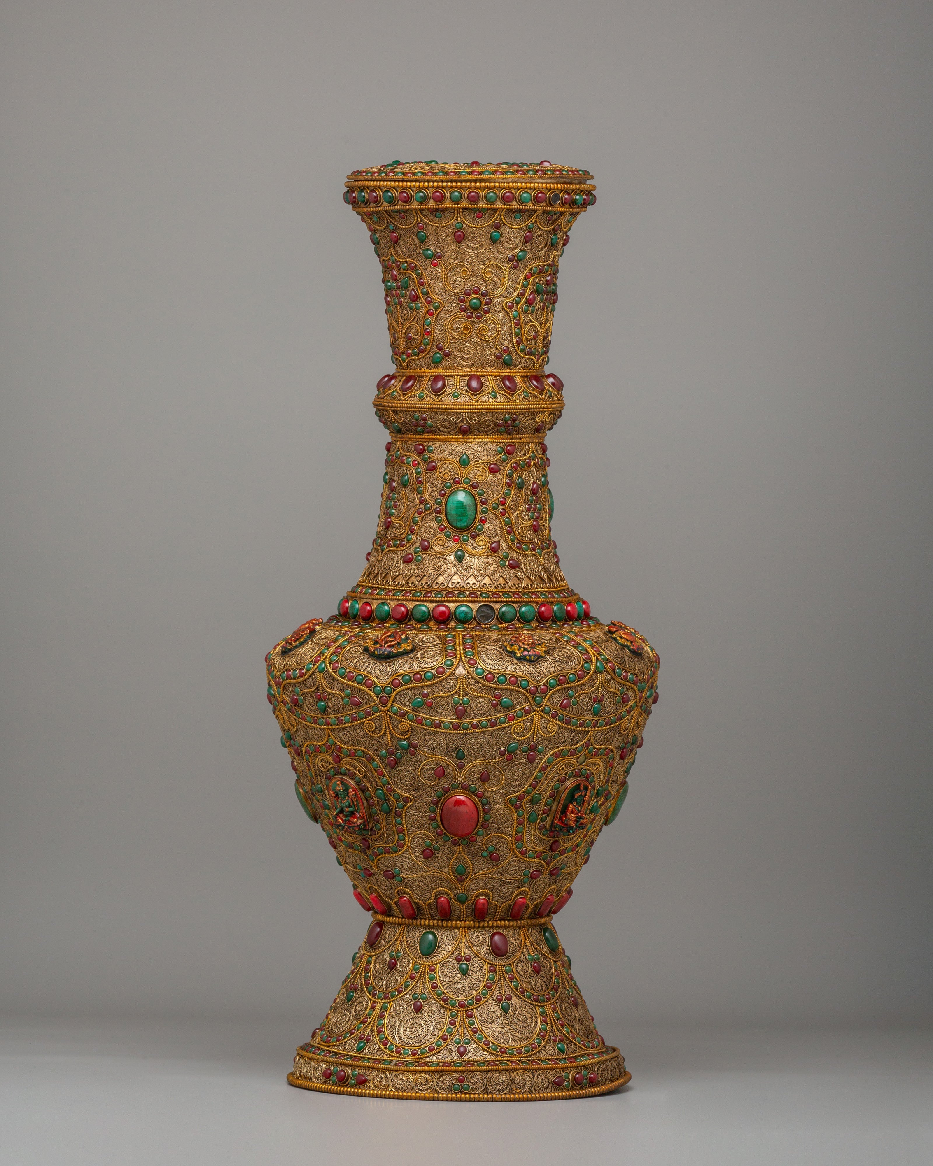 Traditional Flower Vase | Copper Gemstone Buddhist Altar Decor