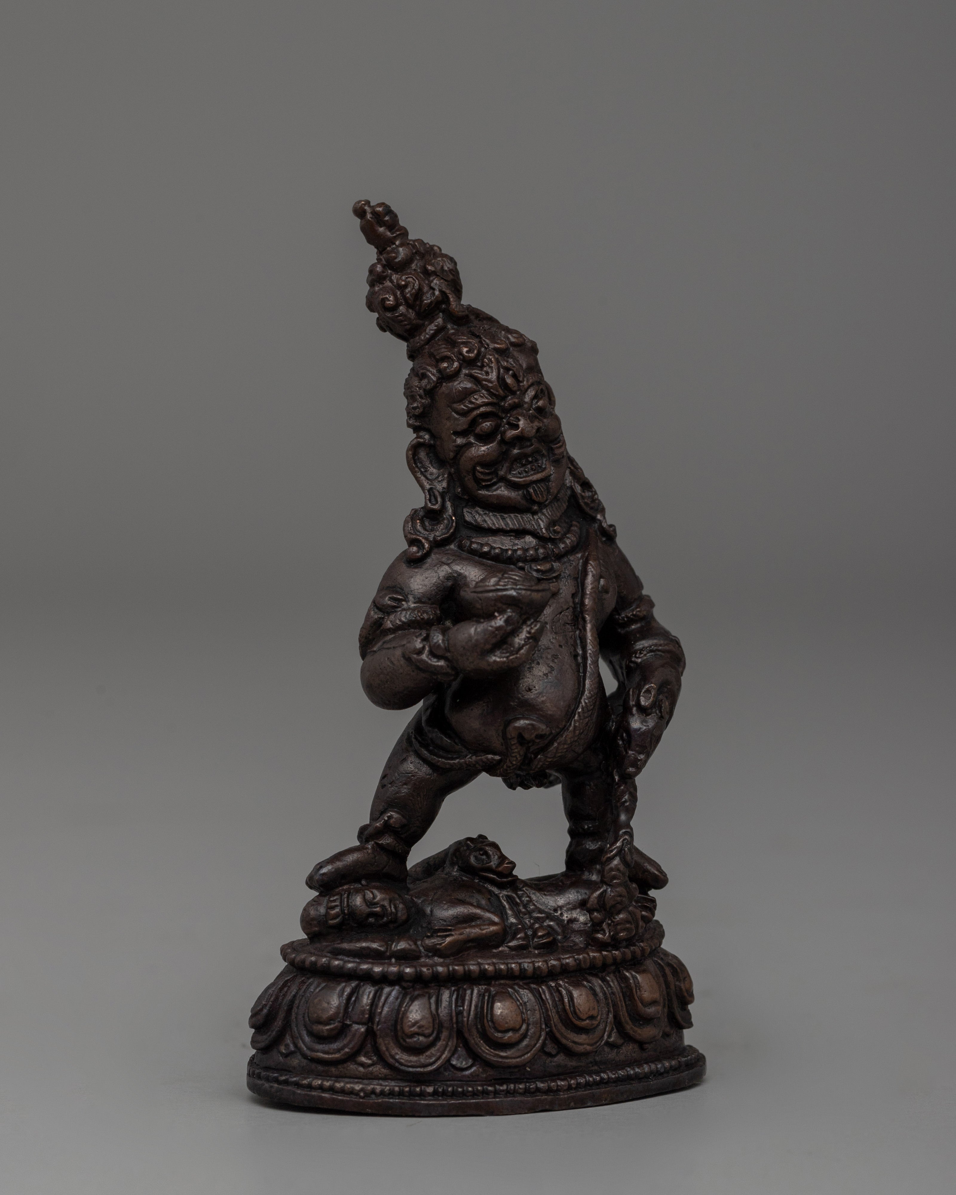 Handmade Oxidized Copper Standing Black Dzambhala Statue |  A Wealth Deity for Abundance