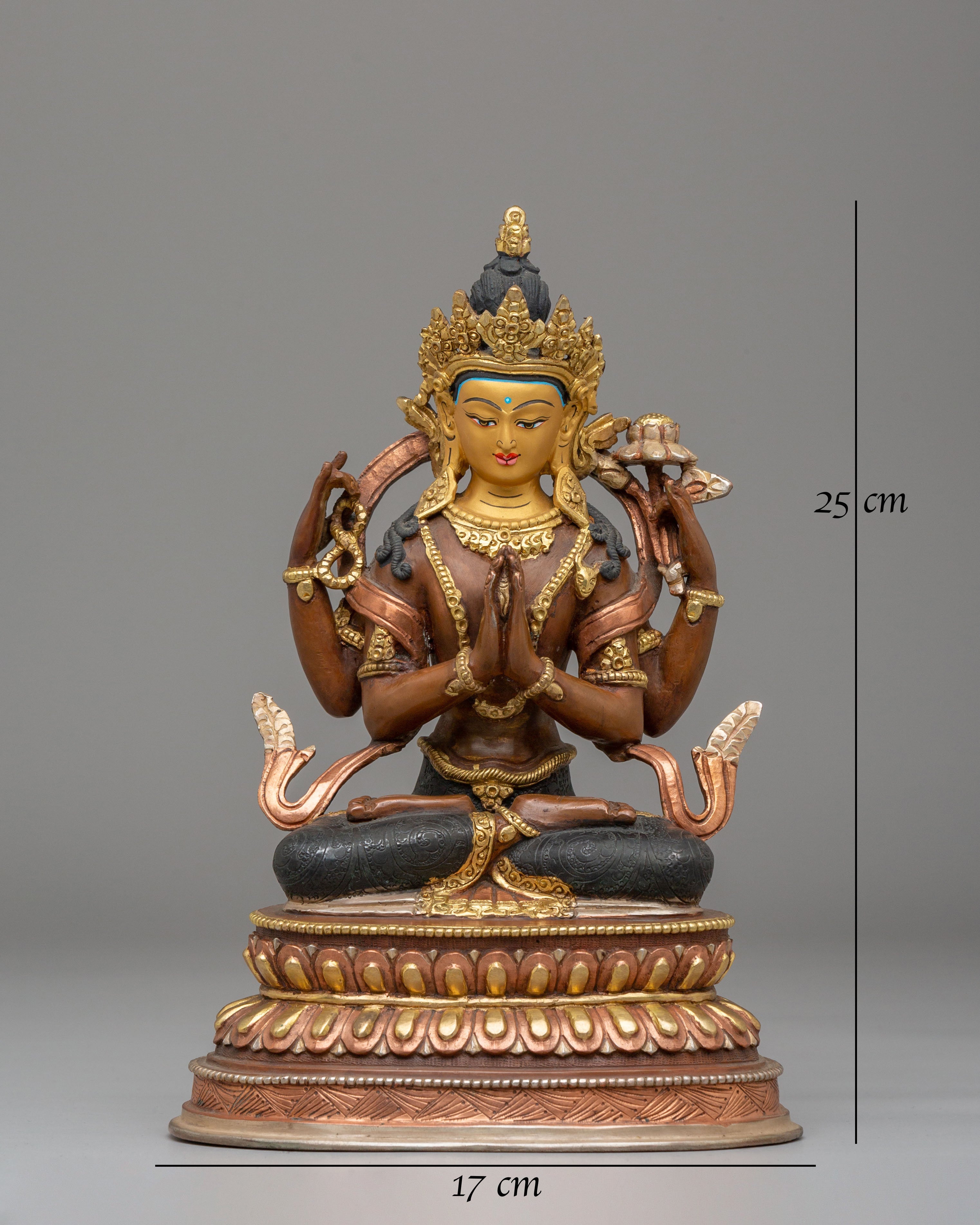 Chenresig Copper Handmade Statue | Traditional Tibetan Artwork