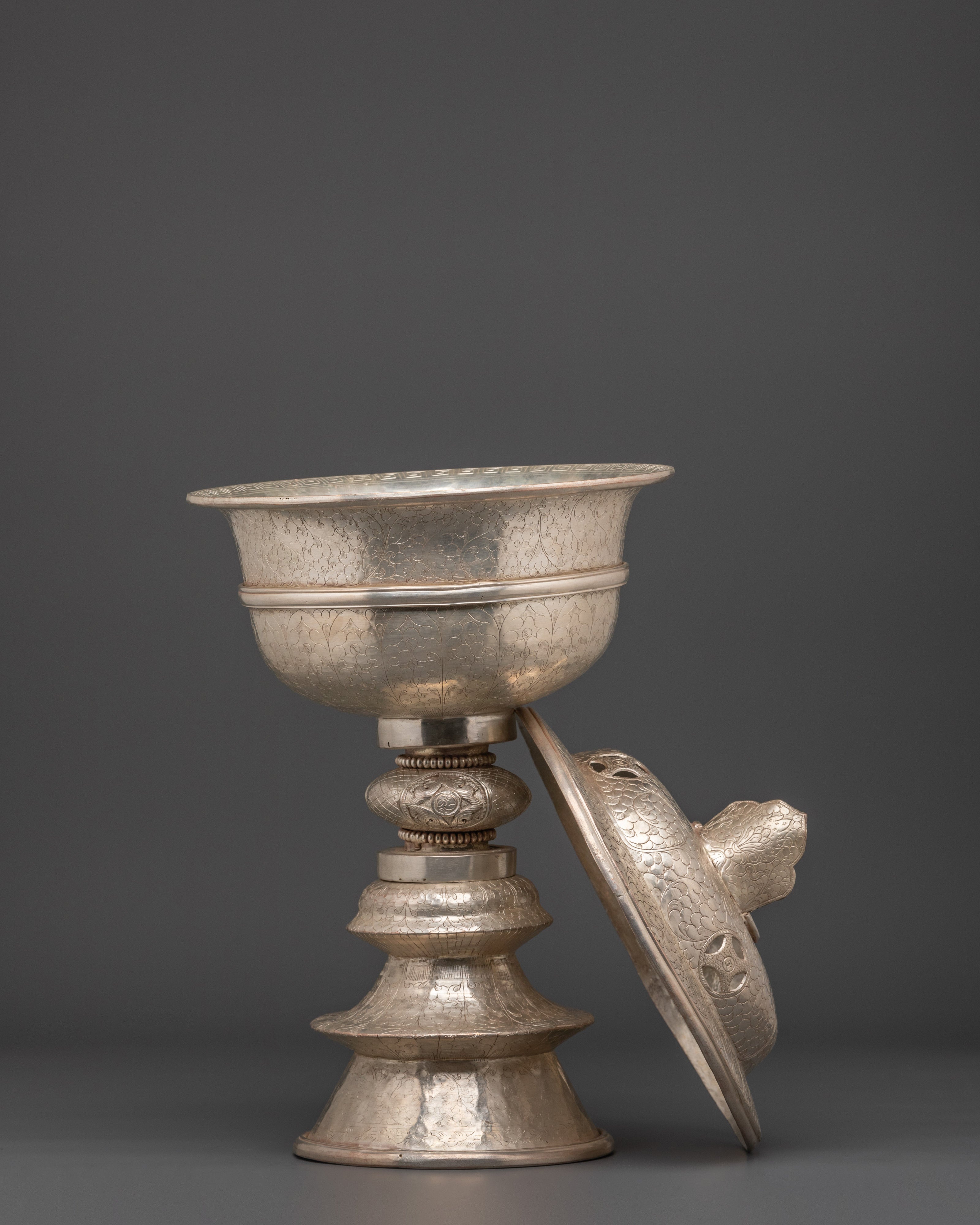 Silver Coated Butter Lamp | Meditation Ritual Item