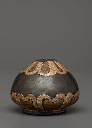 Handcrafted Golpa in Tibetan Style | Iron, Silver, and Brass Inlaid Decorative Piece