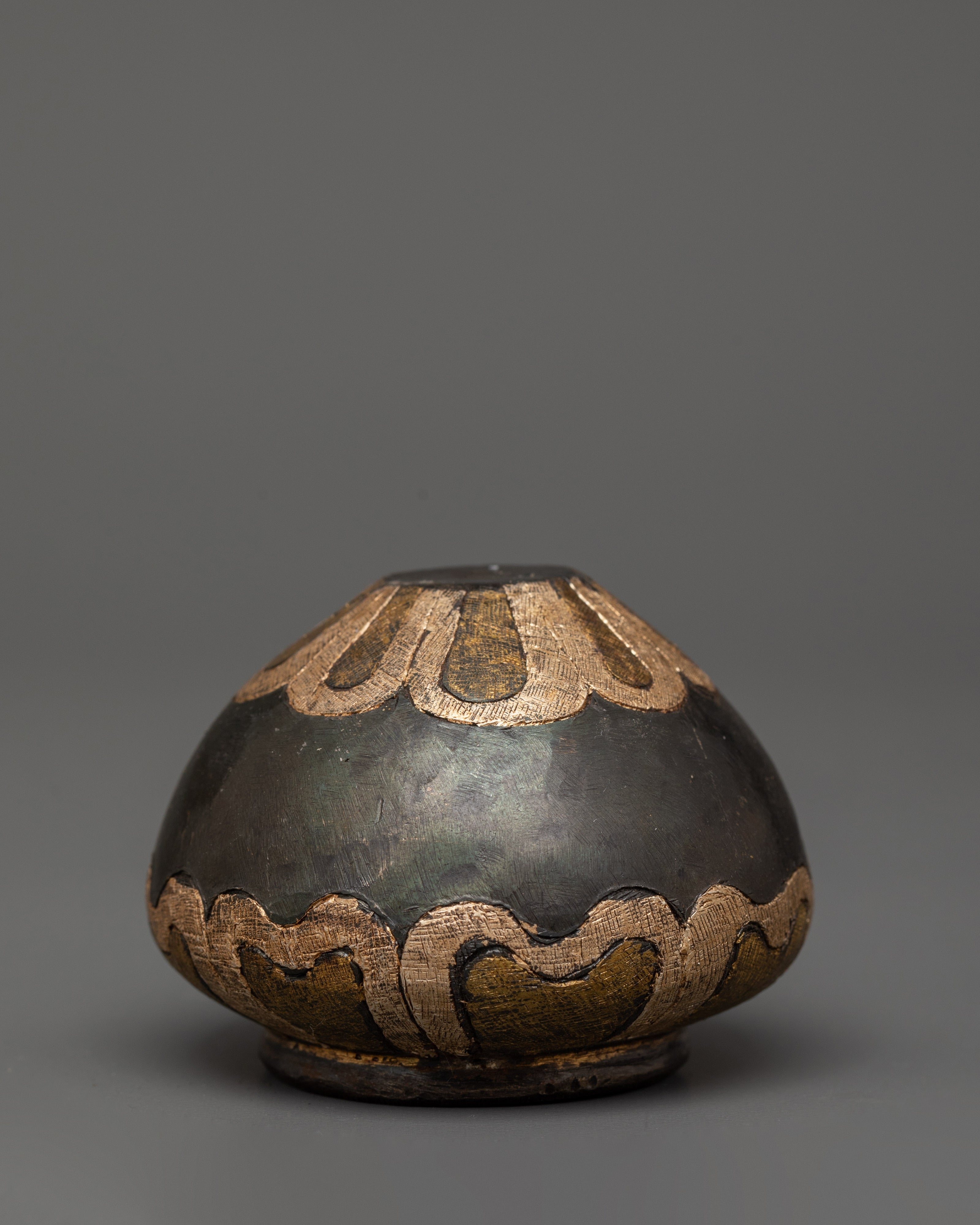 Handcrafted Golpa in Tibetan Style | Iron, Silver, and Brass Inlaid Decorative Piece