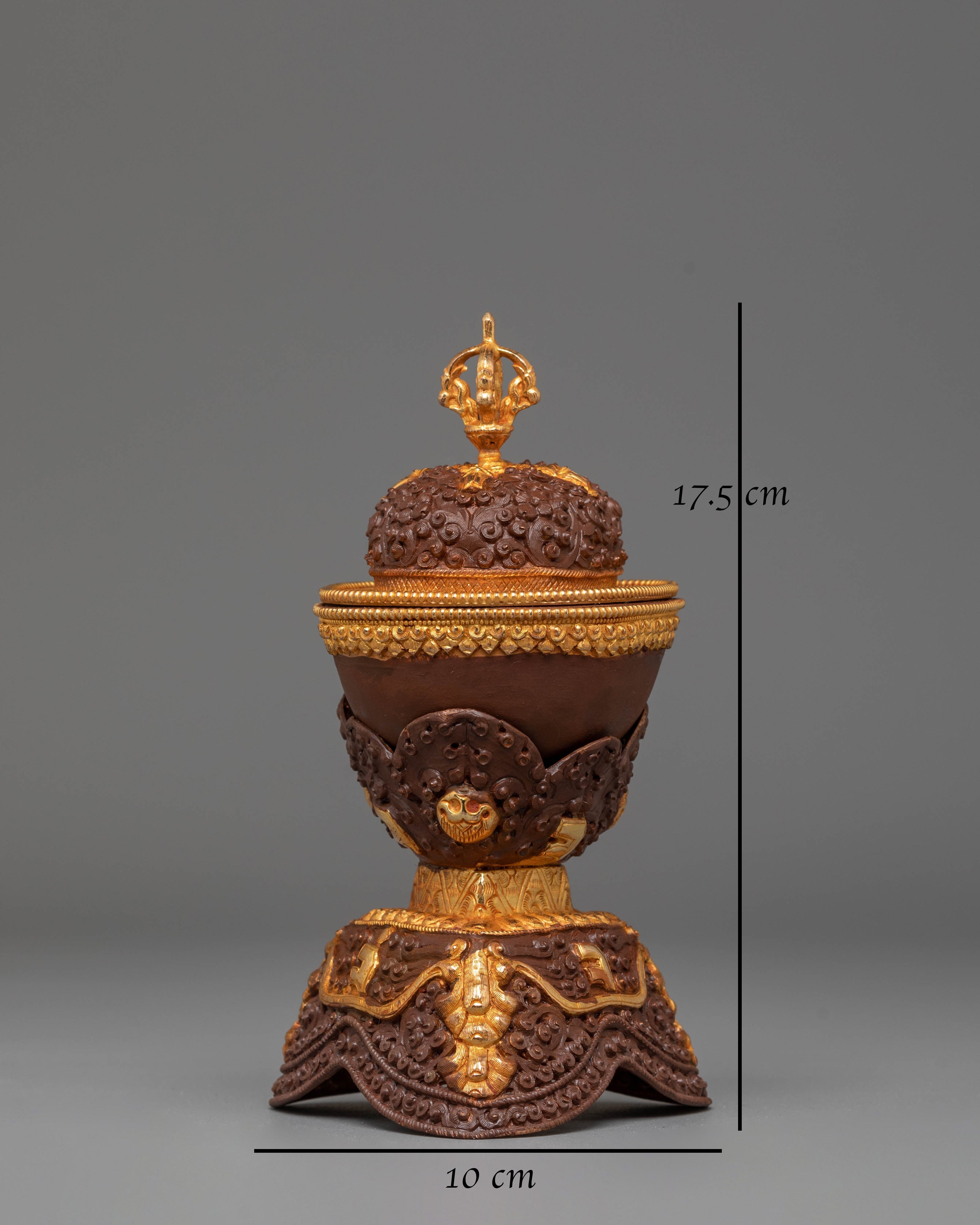 Handmade Tibetan Kapala for Rituals | Gold Plated Copper Body