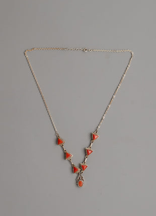 Silver and Triangle Coral Necklace | Perfect for Daily Wear
