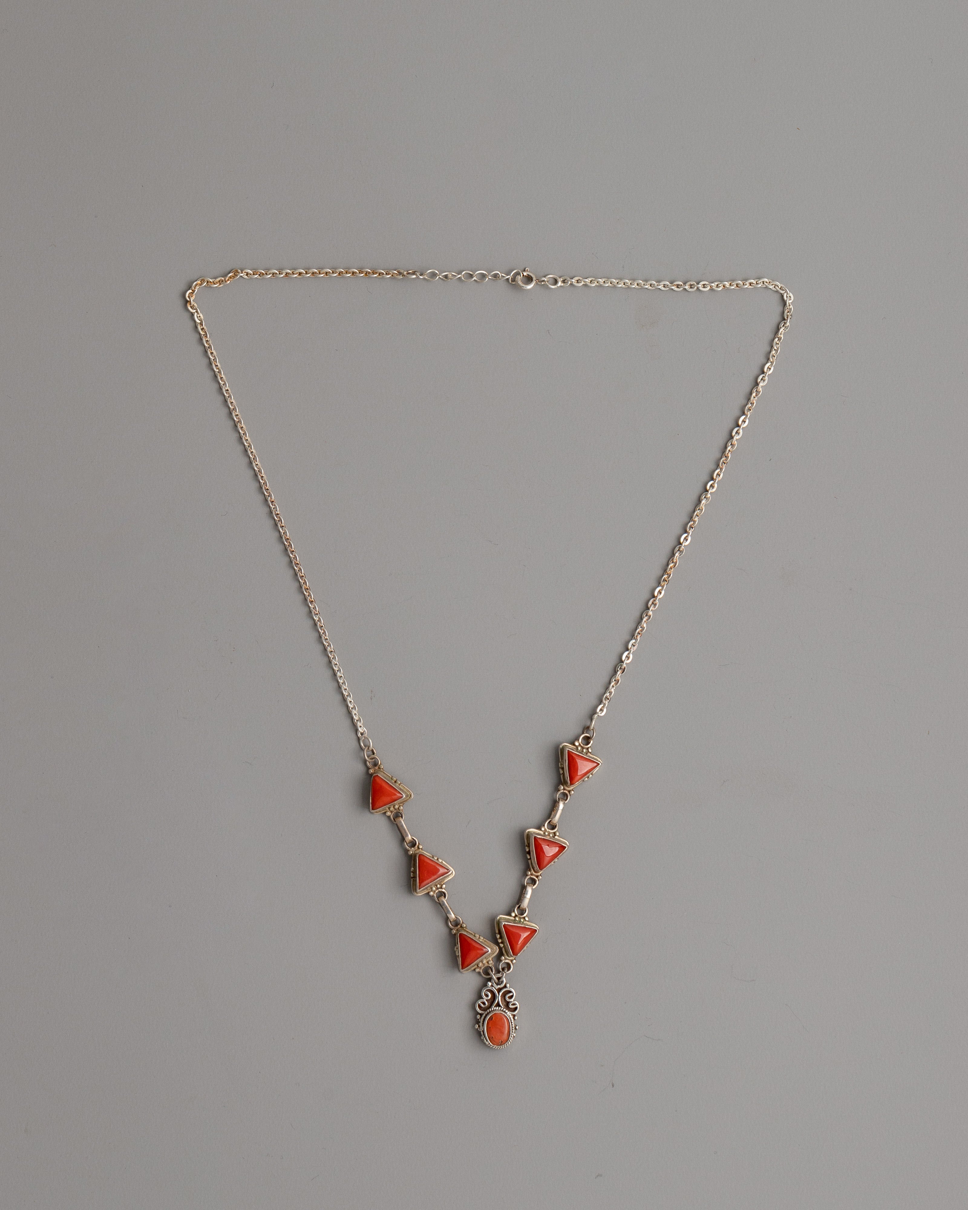 Silver and Triangle Coral Necklace | Perfect for Daily Wear