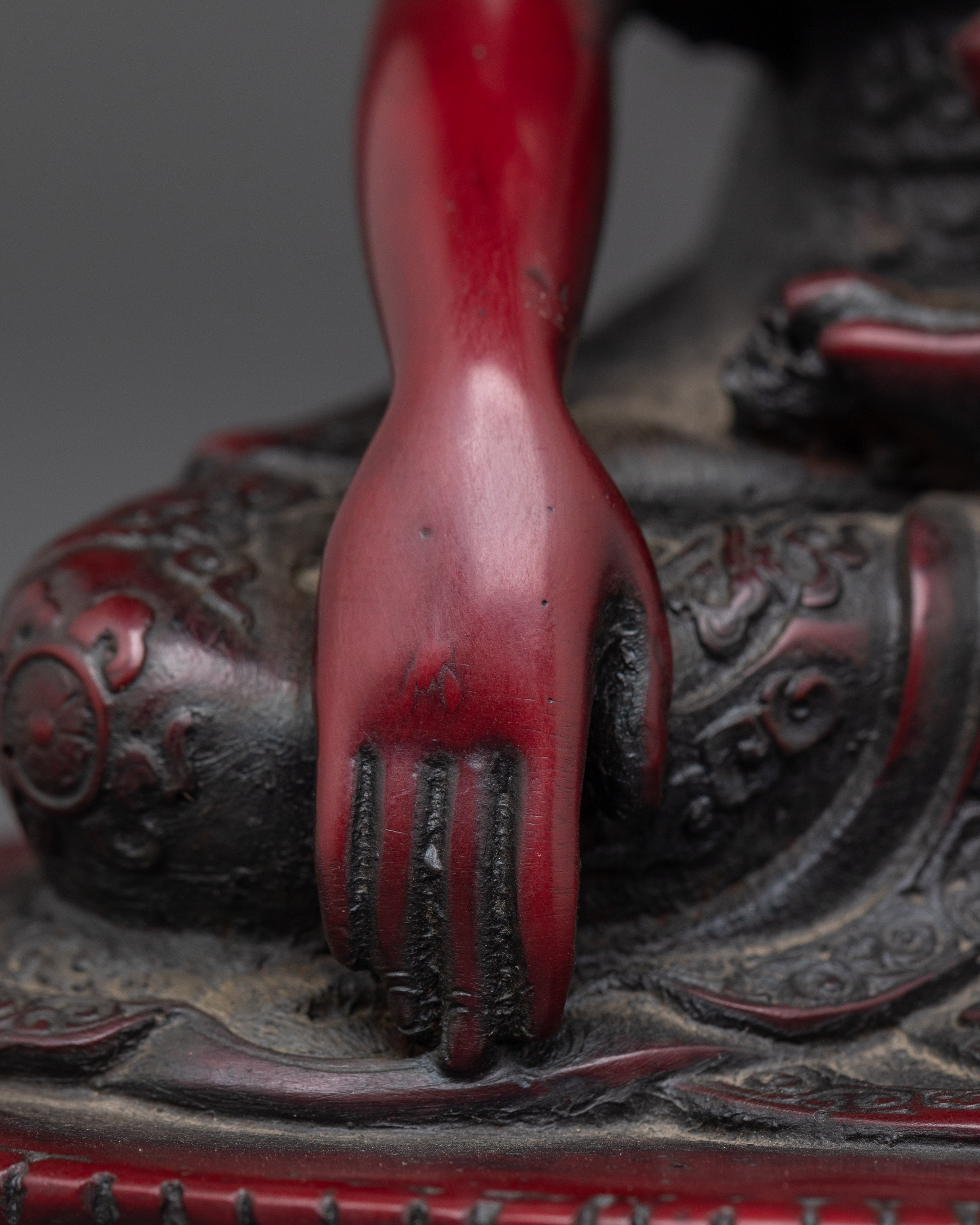 Sacred Shakyamuni Buddha Sculpture | Ceramic Red Buddha Statue for Meditation