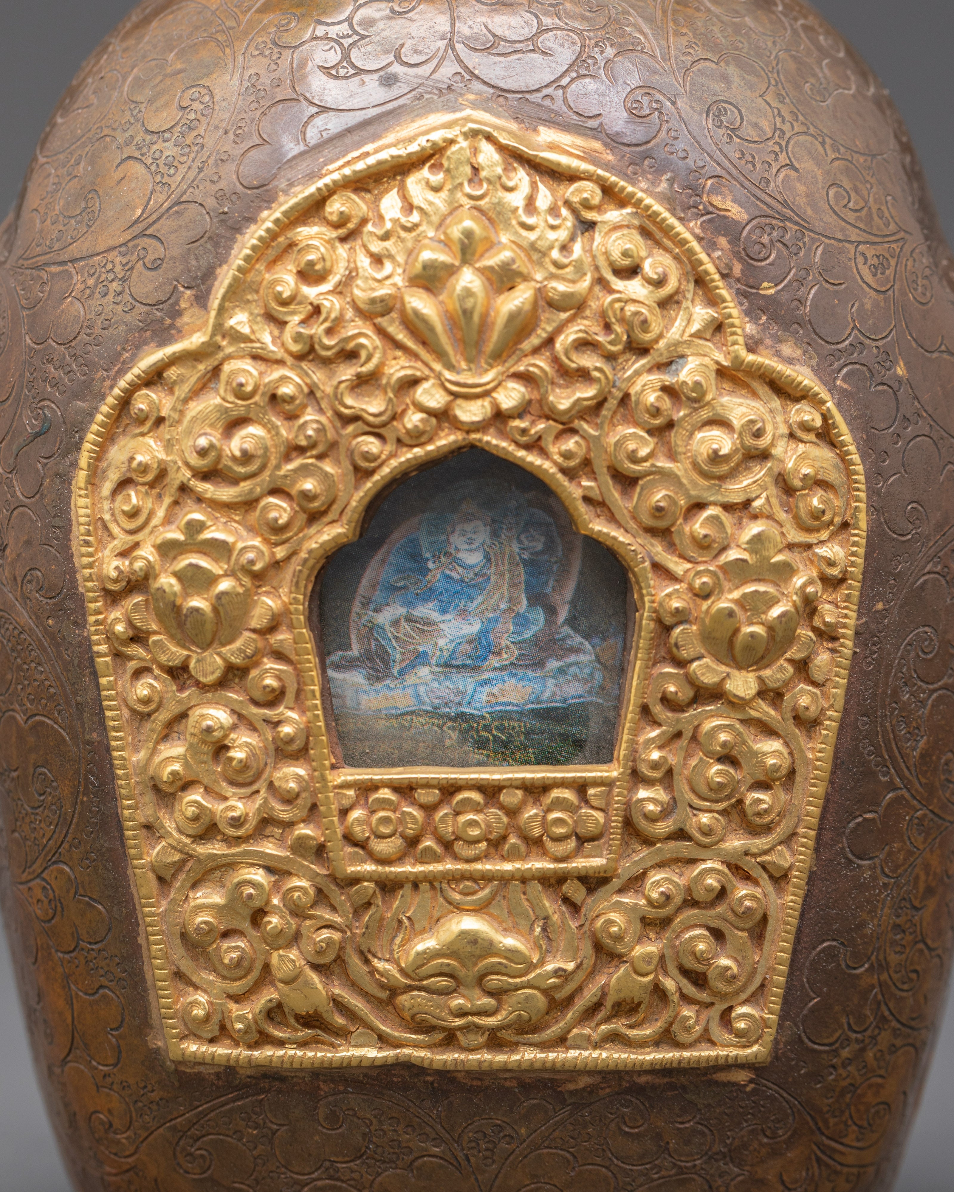 Handmade Religious Ghau Box | Copper and Gold Gilded Tibetan Box