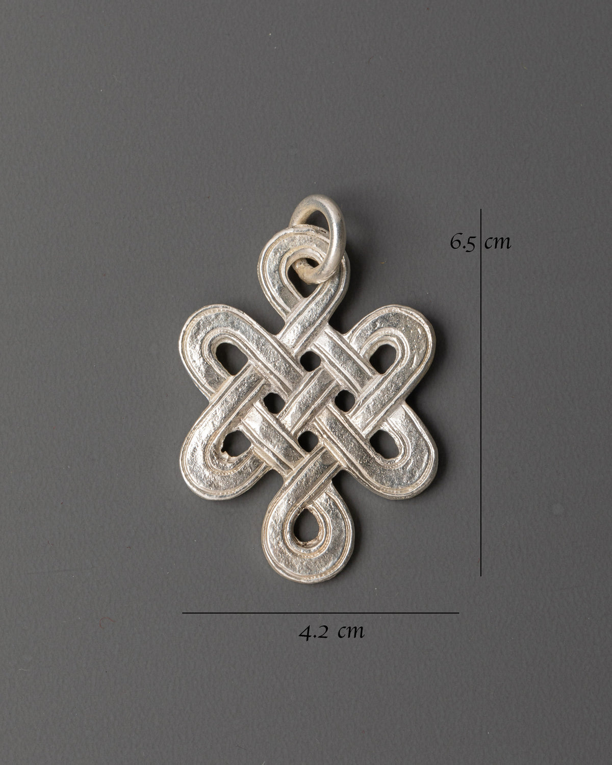 Handcrafted Endless Knot Pendant in White Metal | Tibetan Eternal Knot Amulet