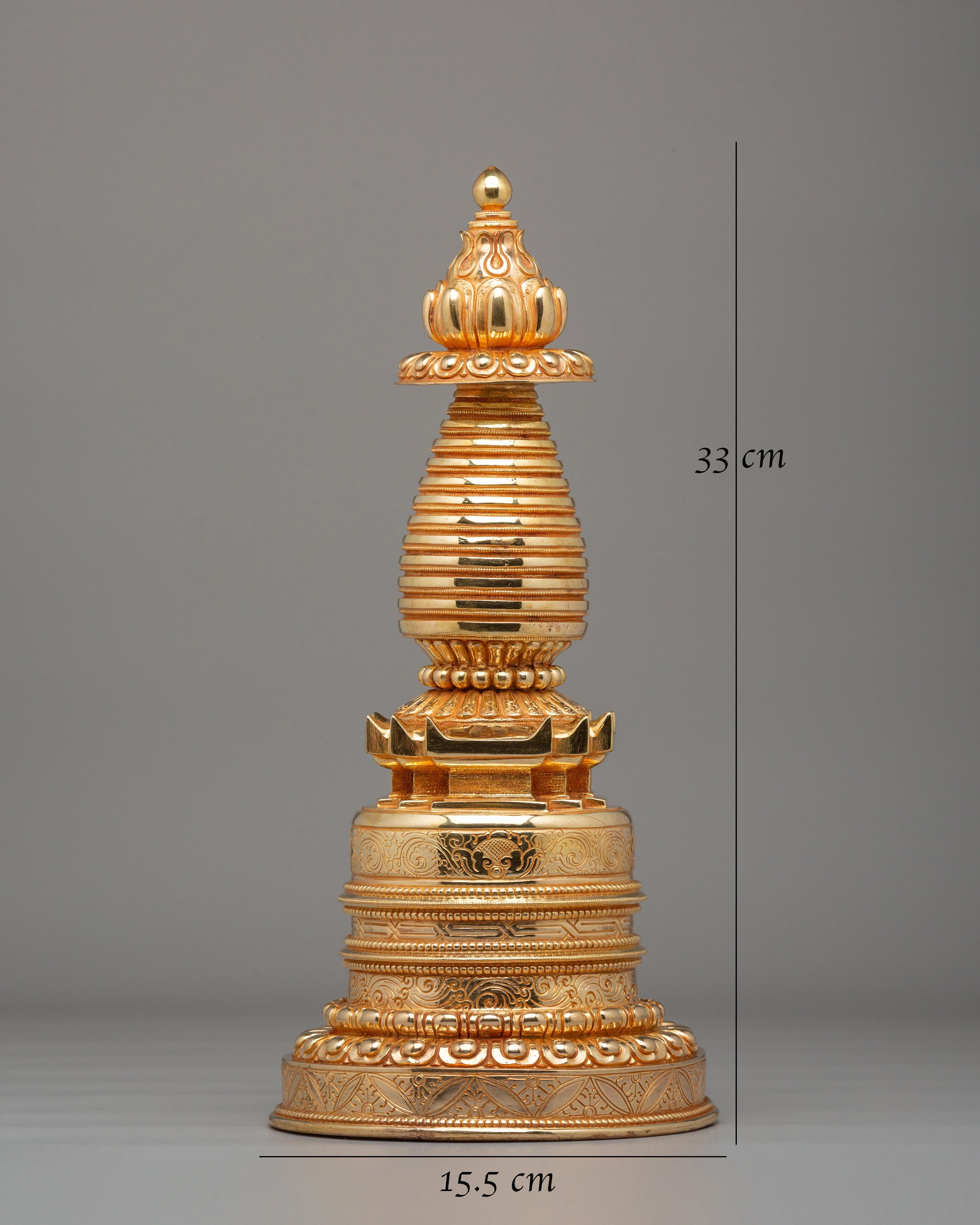 Tibetan Sacred Kadampa Stupa | Handcrafted Copper Sculpture with 24K Gold Plating