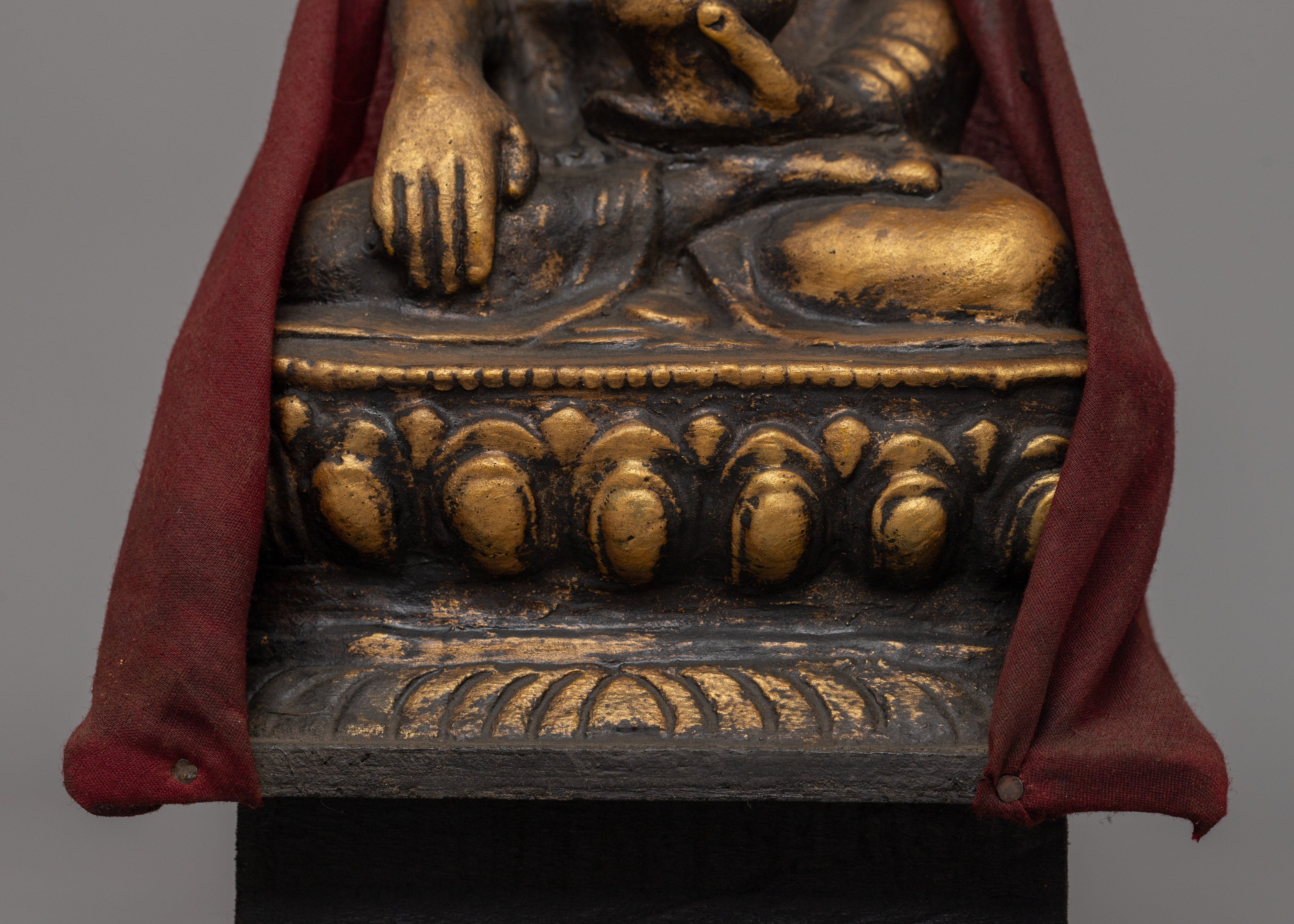 Shakyamuni Buddha Statue for Altar | Handcrafted Wood & Clay Sculpture