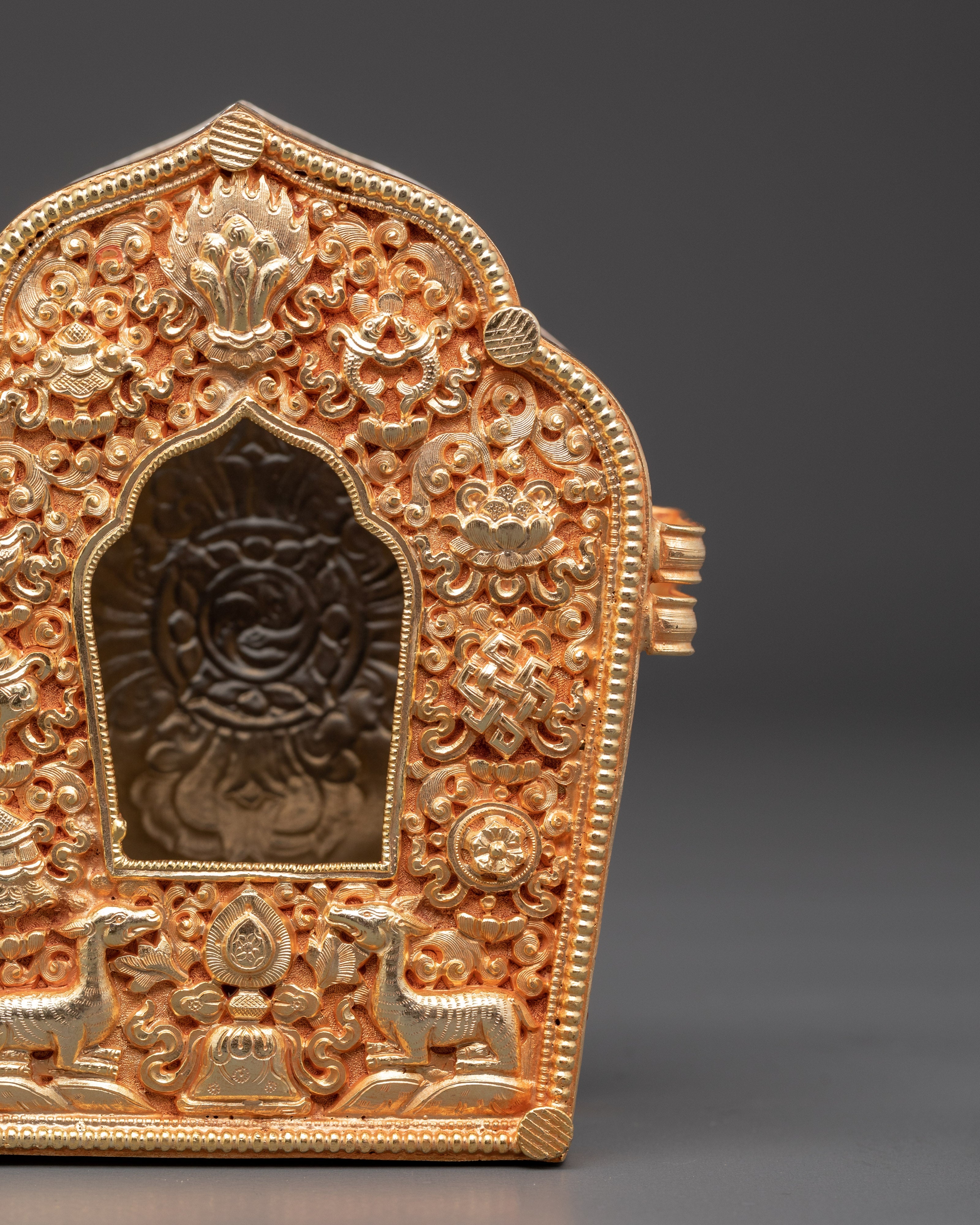 Copper Gold Plated Tibetan Buddhist Ghau Box | Sacred Box for Spiritual Practice