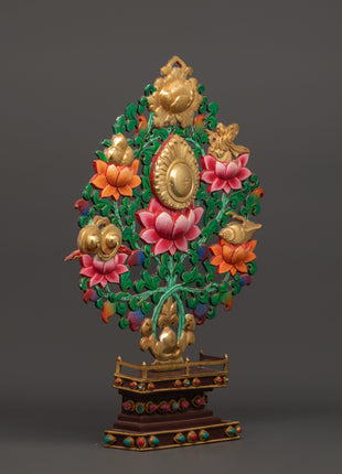 Tibetan Copper Offering Tree | Gold Plated Ritual Art with Acrylic Colors