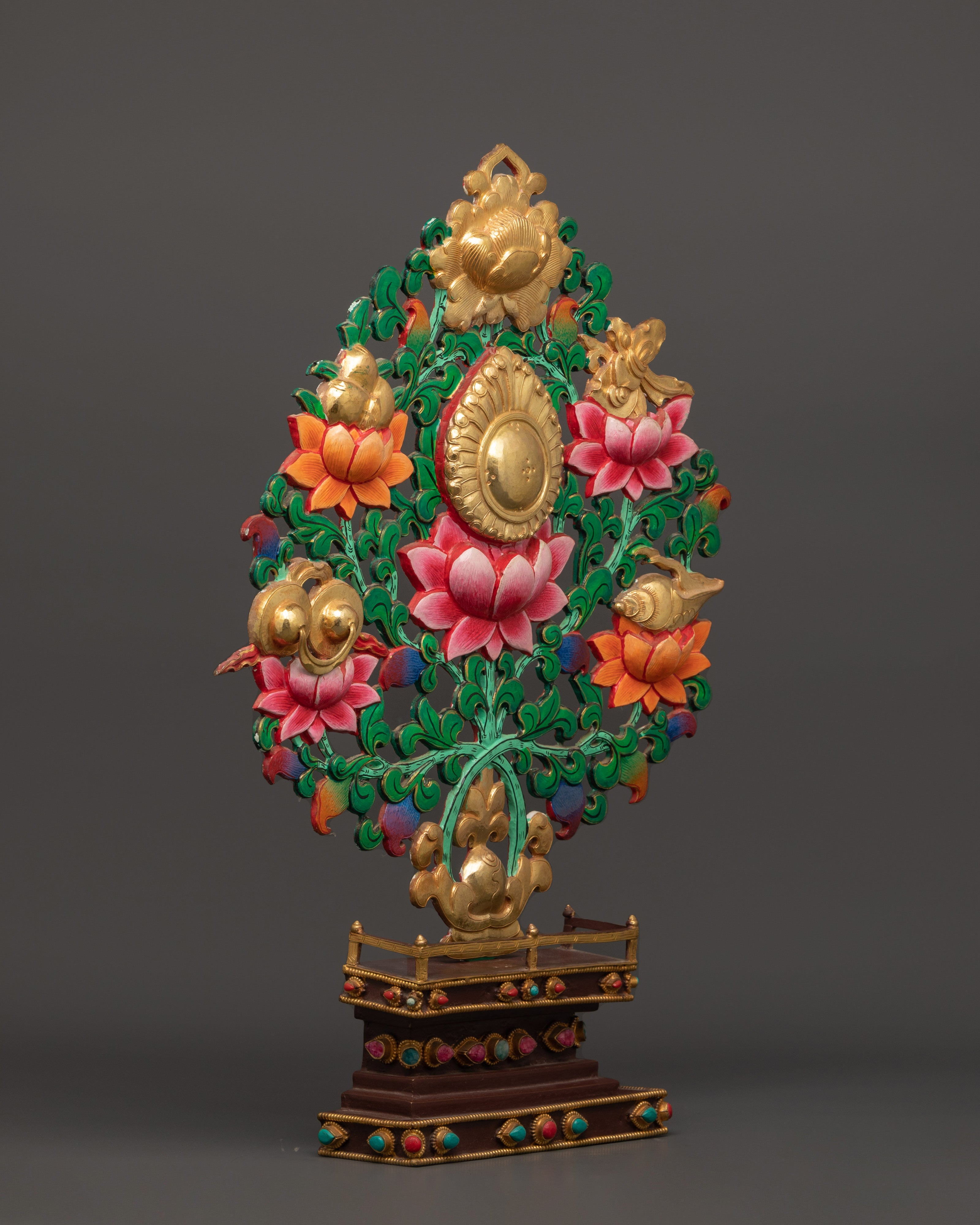 Tibetan Copper Offering Tree | Gold Plated Ritual Art with Acrylic Colors
