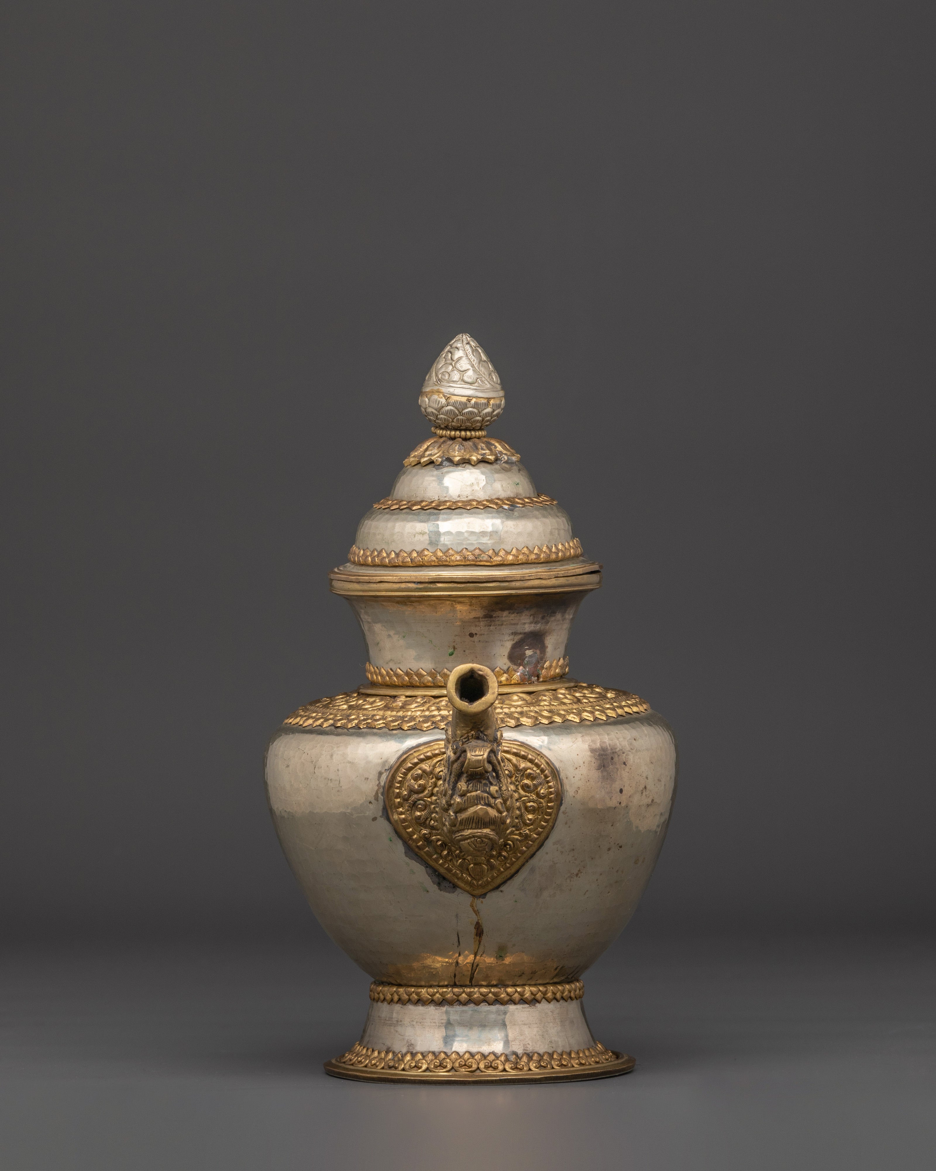 Brass Tea Pot with Motif Handle | Spiritual Decor & Ritual Offering Vessel