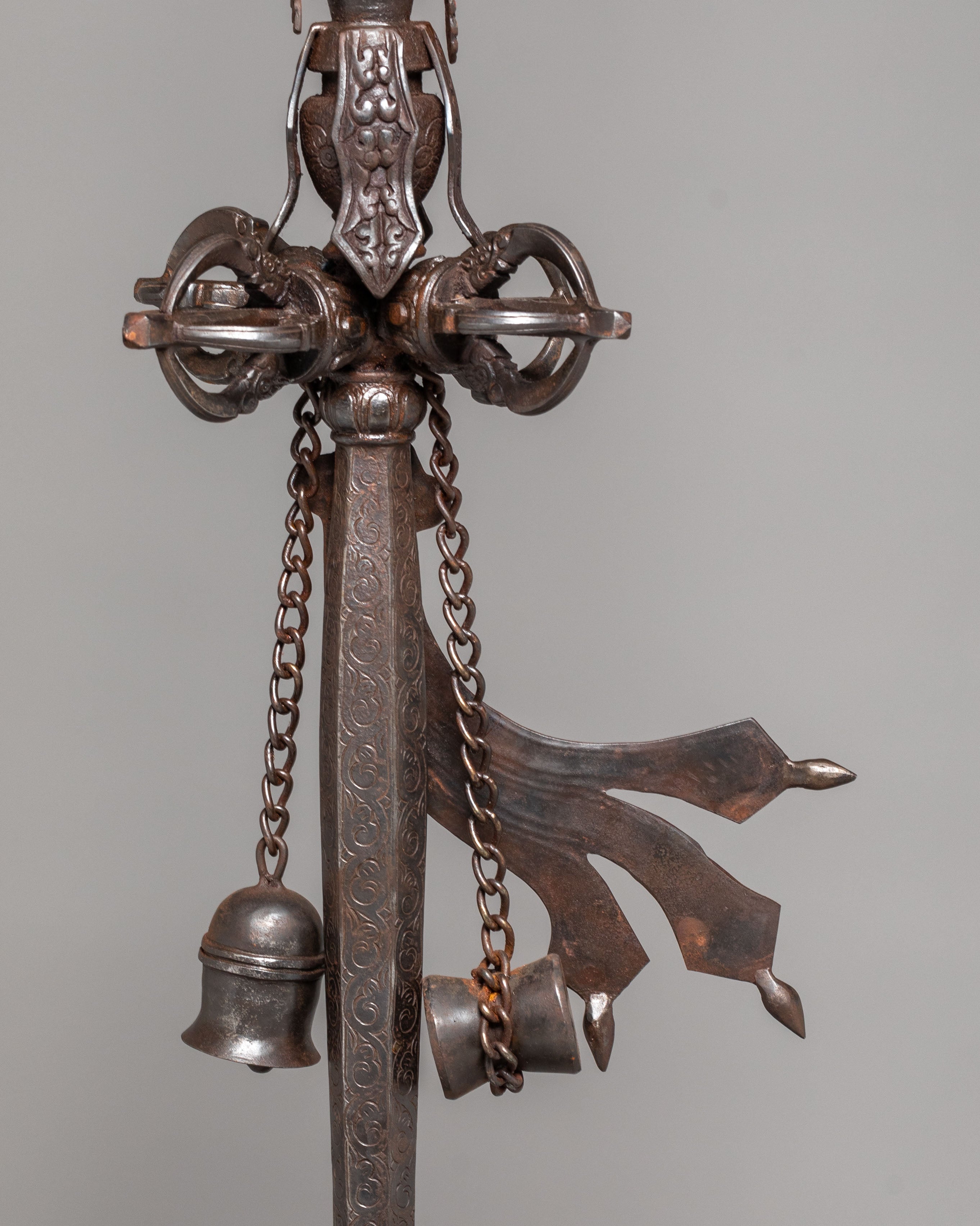 Sacred Ritual Item Khatan | Tibetan Oxidized Copper Ritual Staff