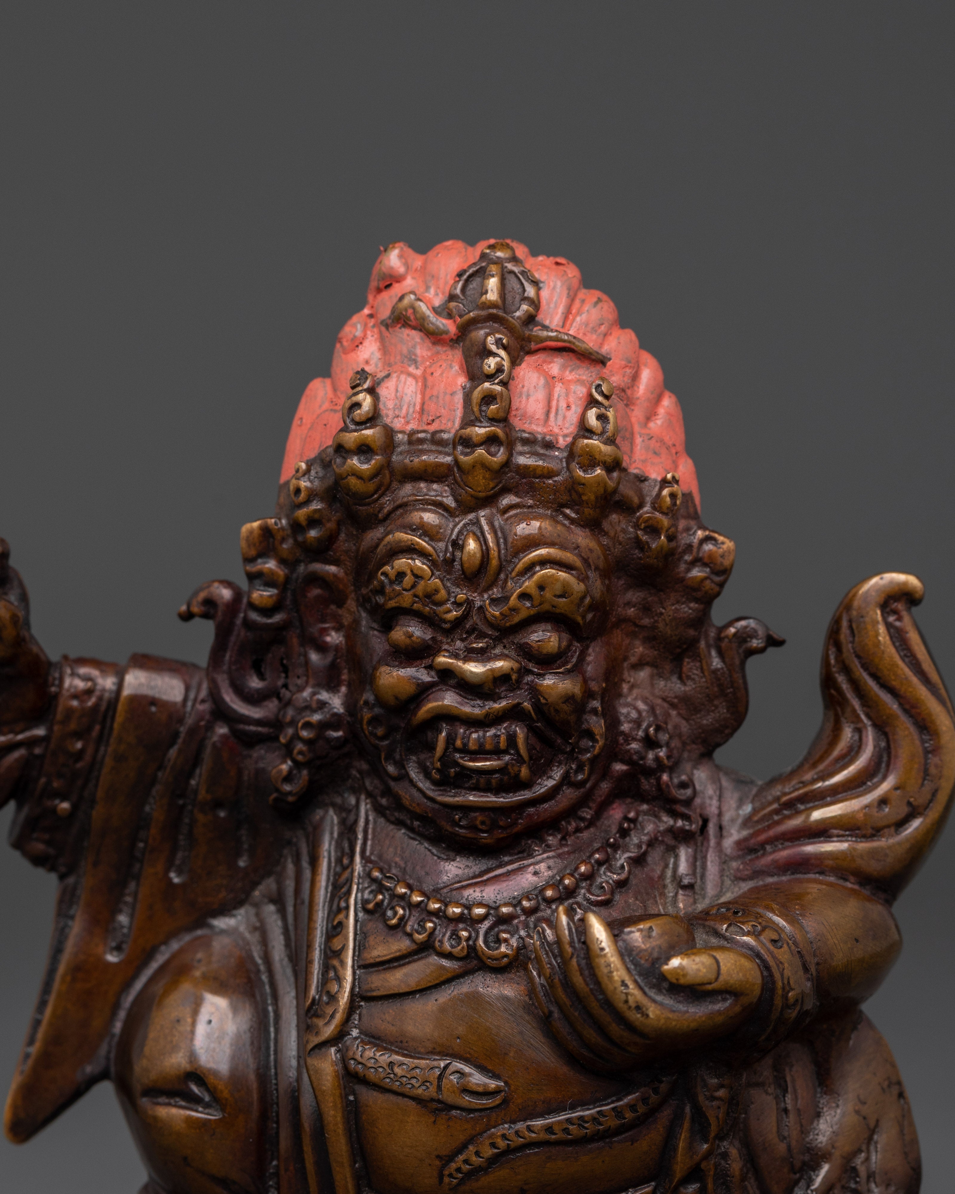 Handcrafted Mahakala Protector Statue | Copper Oxidized Tibetan Wrathful Deity Sculpture