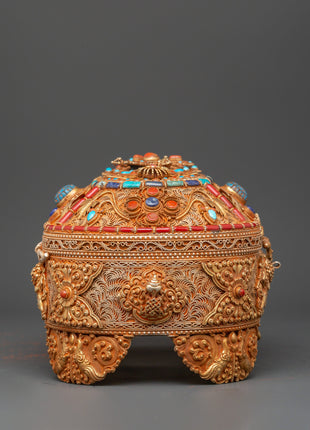Gold-Plated Tibetan Treasure Box |  Buddhist Altars and Sacred Himalayan Artwork
