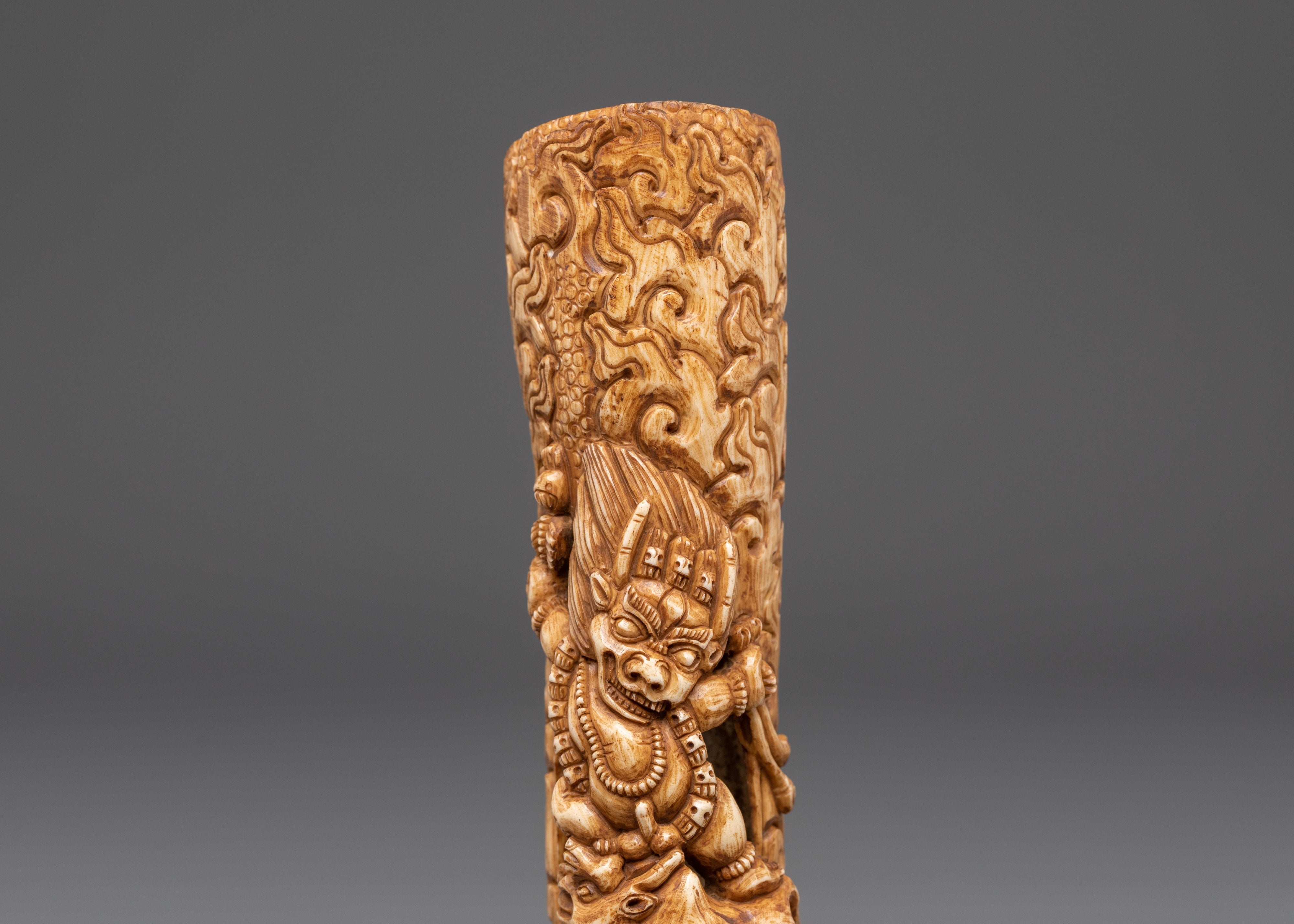Hand Carved Yamantaka Bone | Wrathful Deity for Decor