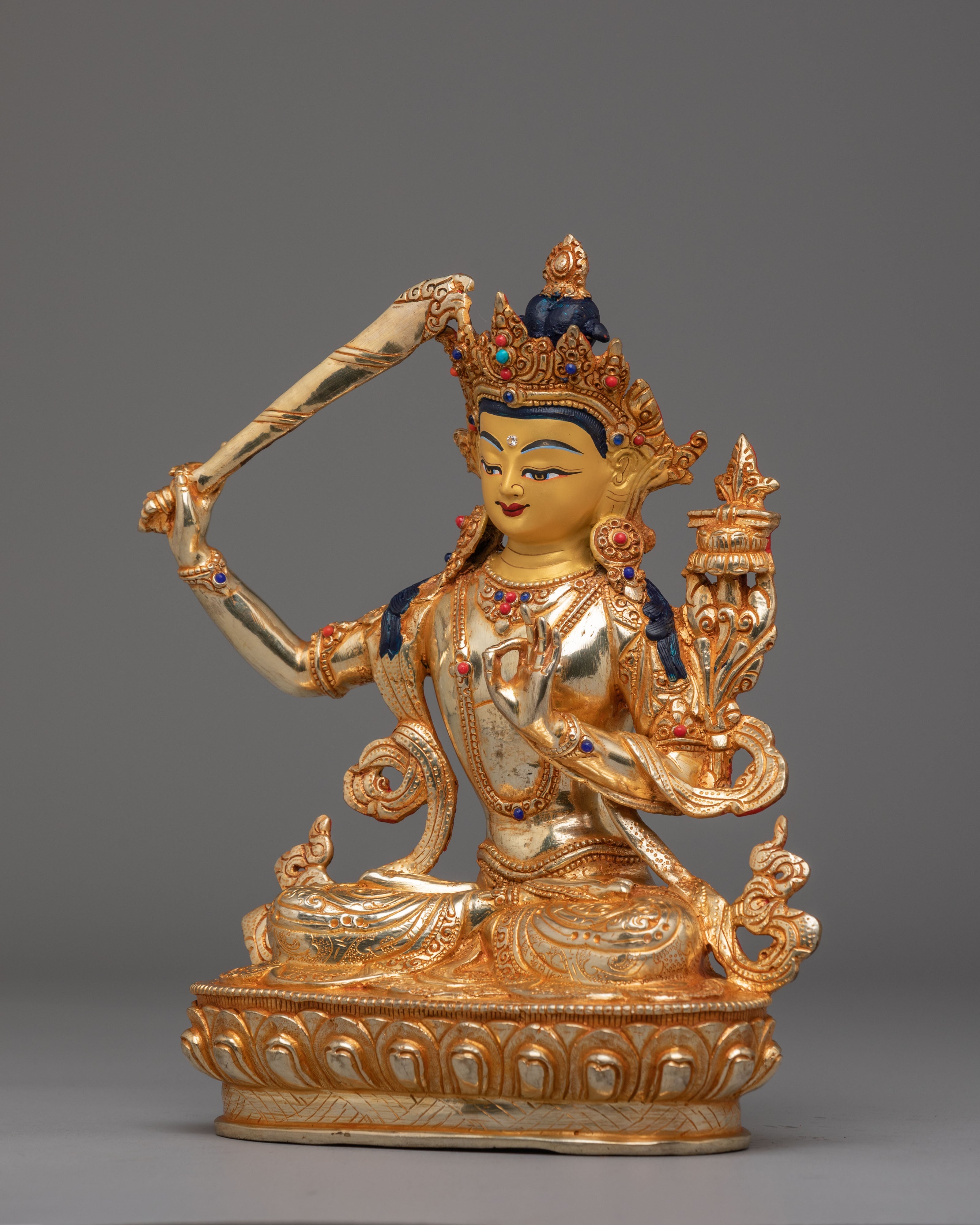 Sacred Flaming Sword Manjushri Statue | Buddhist Wisdom Deity