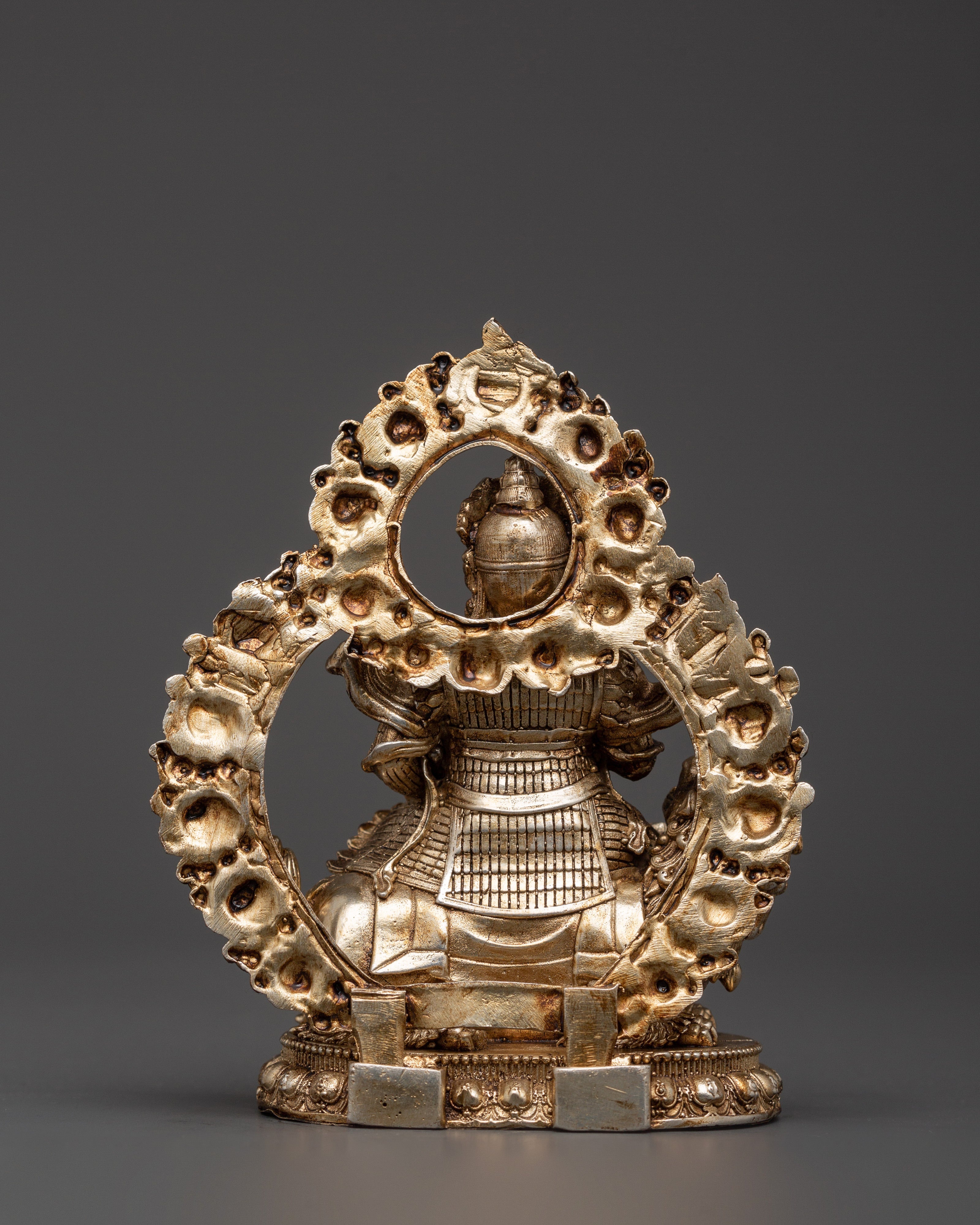 Oxidized Copper Silver-Plated Namtoshe Statue | Tibetan Guardian of Wealth & Protection