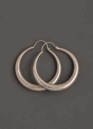 Tibetan Crescent Hoop Earrings | Silver Tribal Earrings