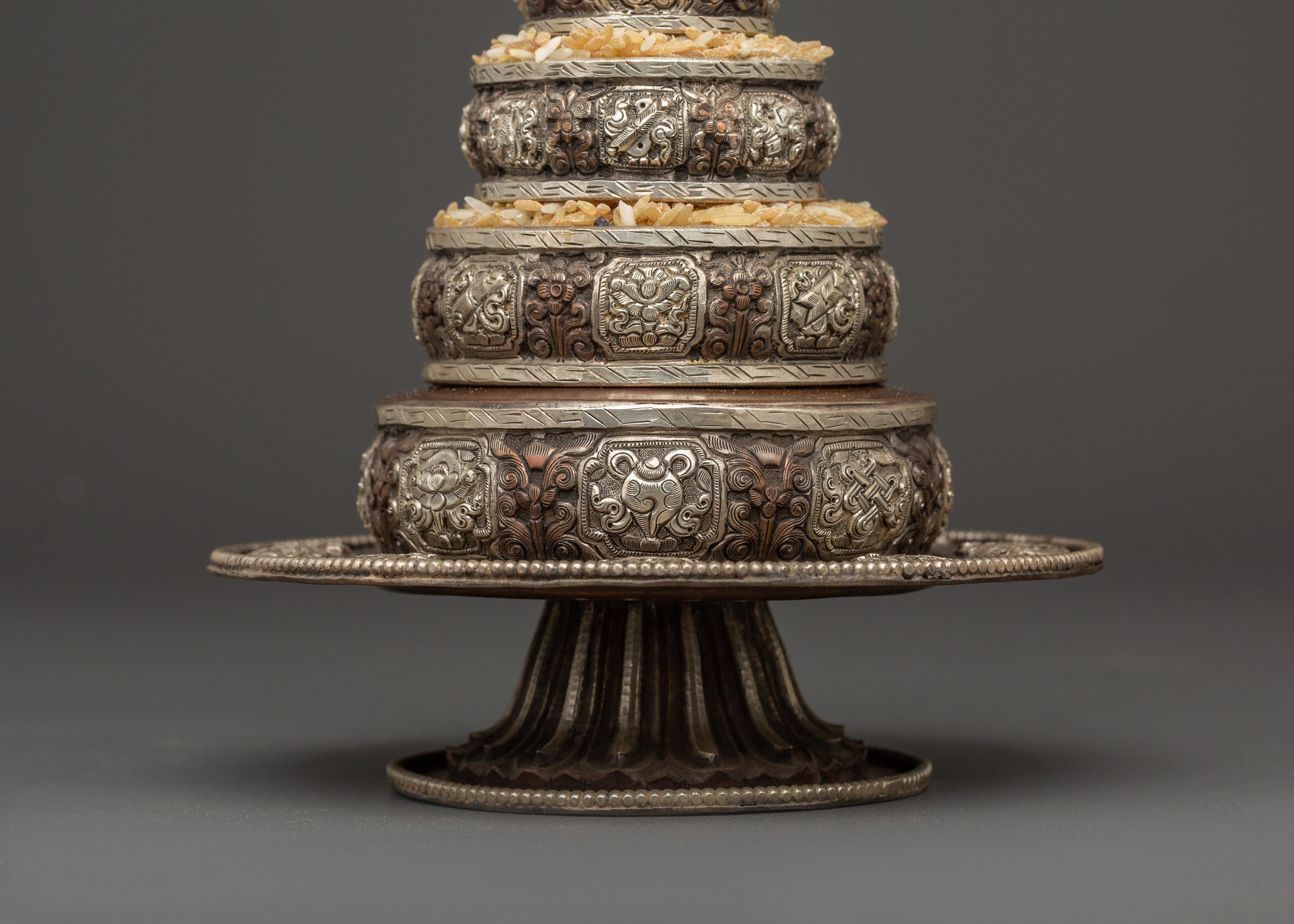 Auspicious Symbol Engraved Mandala | Tibetan Ritual Offering Set