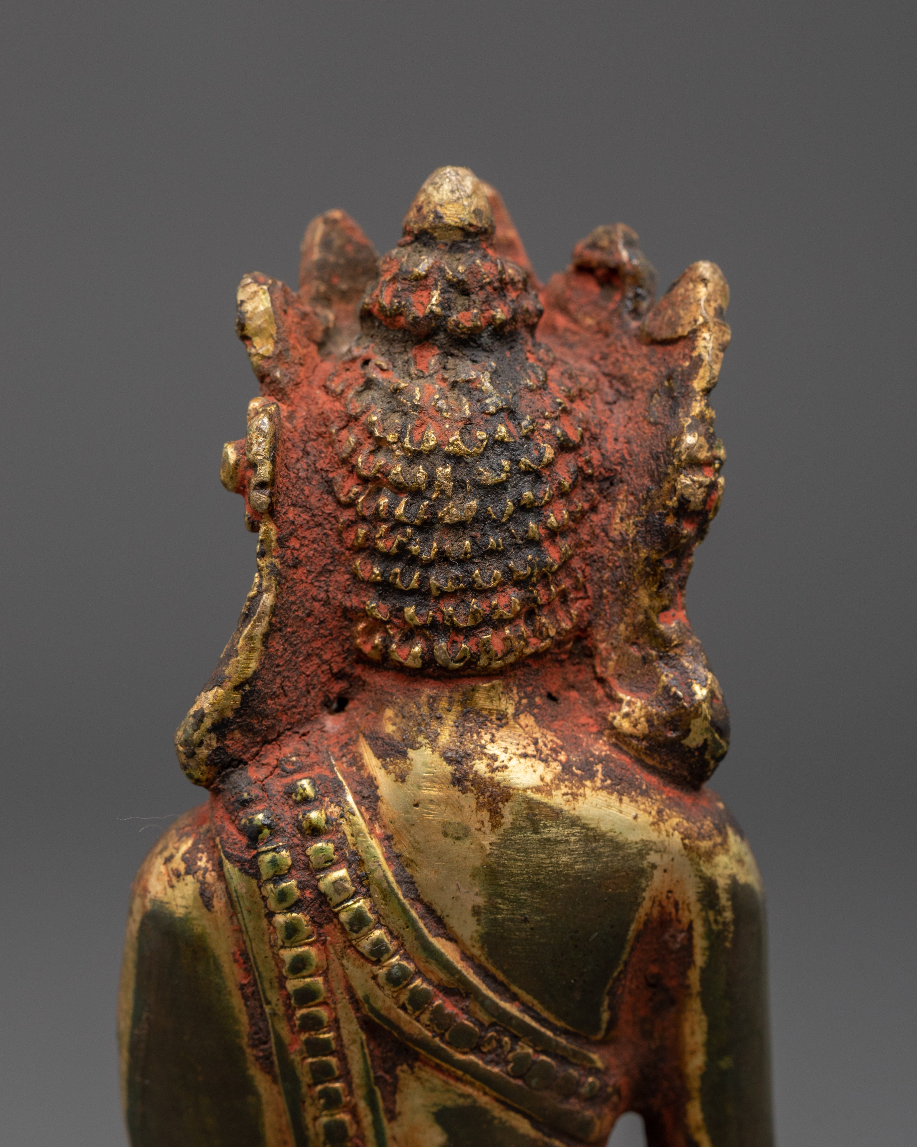 Handmade Gold Inlaid Crown Shakyamuni Buddha Statue | Sacred Buddha Figurine