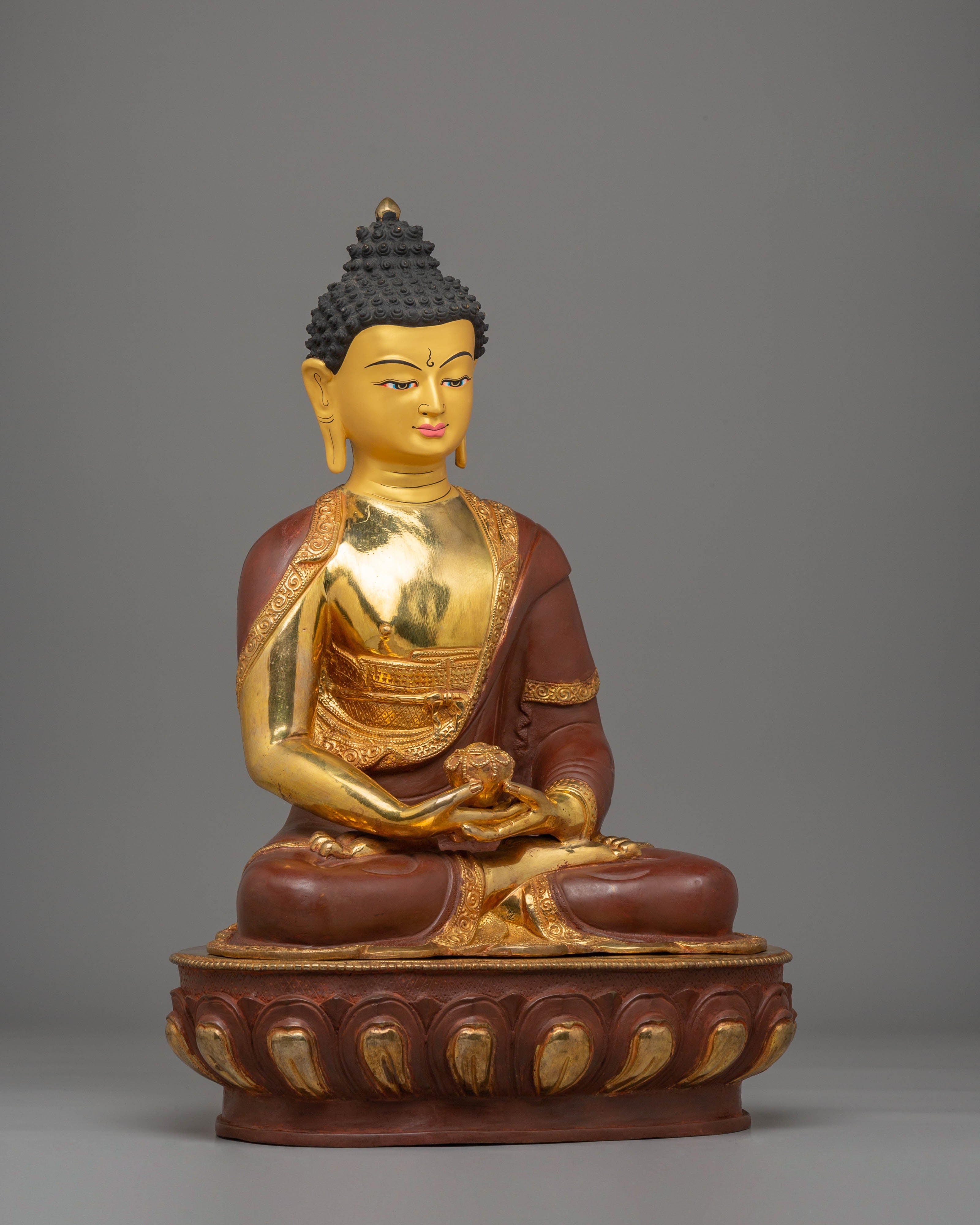 Himalayan Statue of Amitabha Buddha | Electro Gold-Plated Copper with Acrylic Color