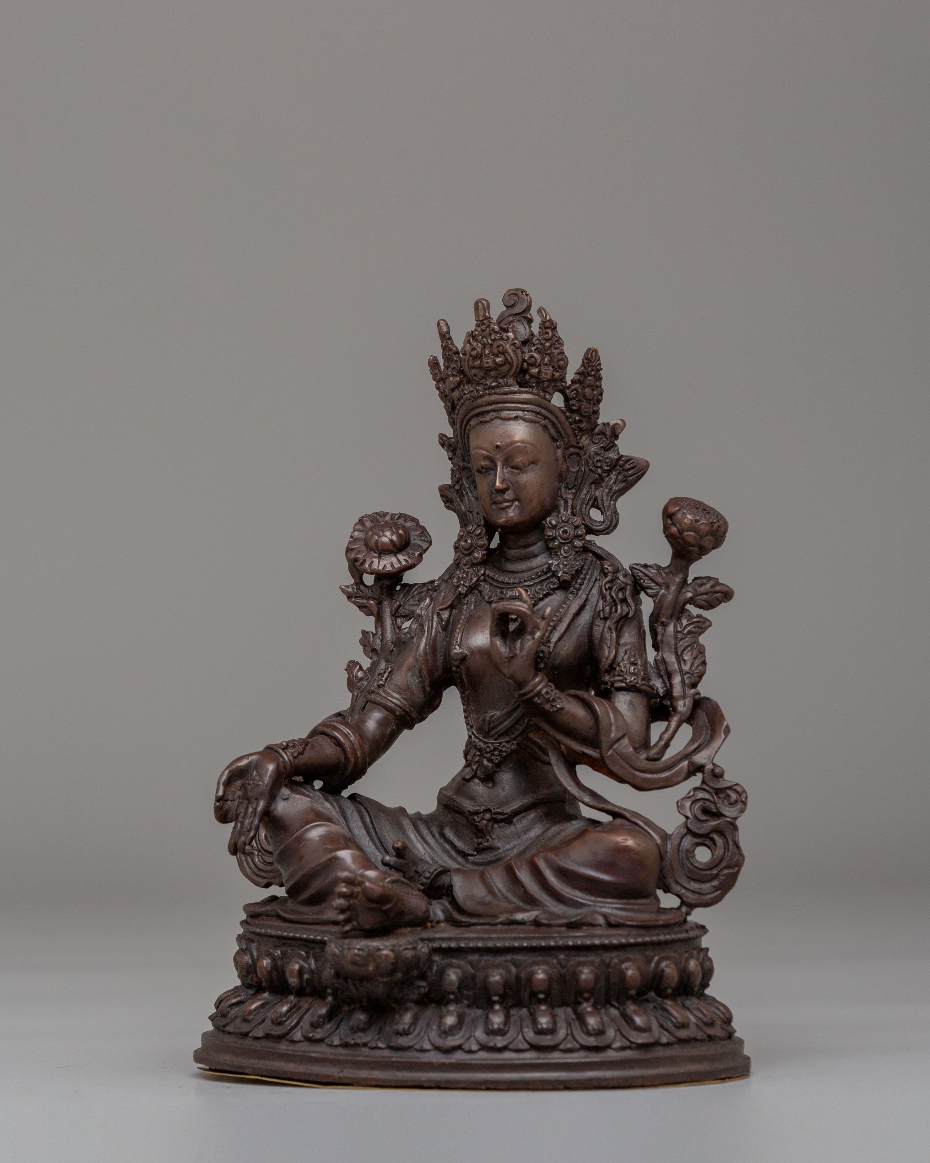 Handmade Green Tara Altar Statue | Spiritual Decor for Meditation &amp; Rituals