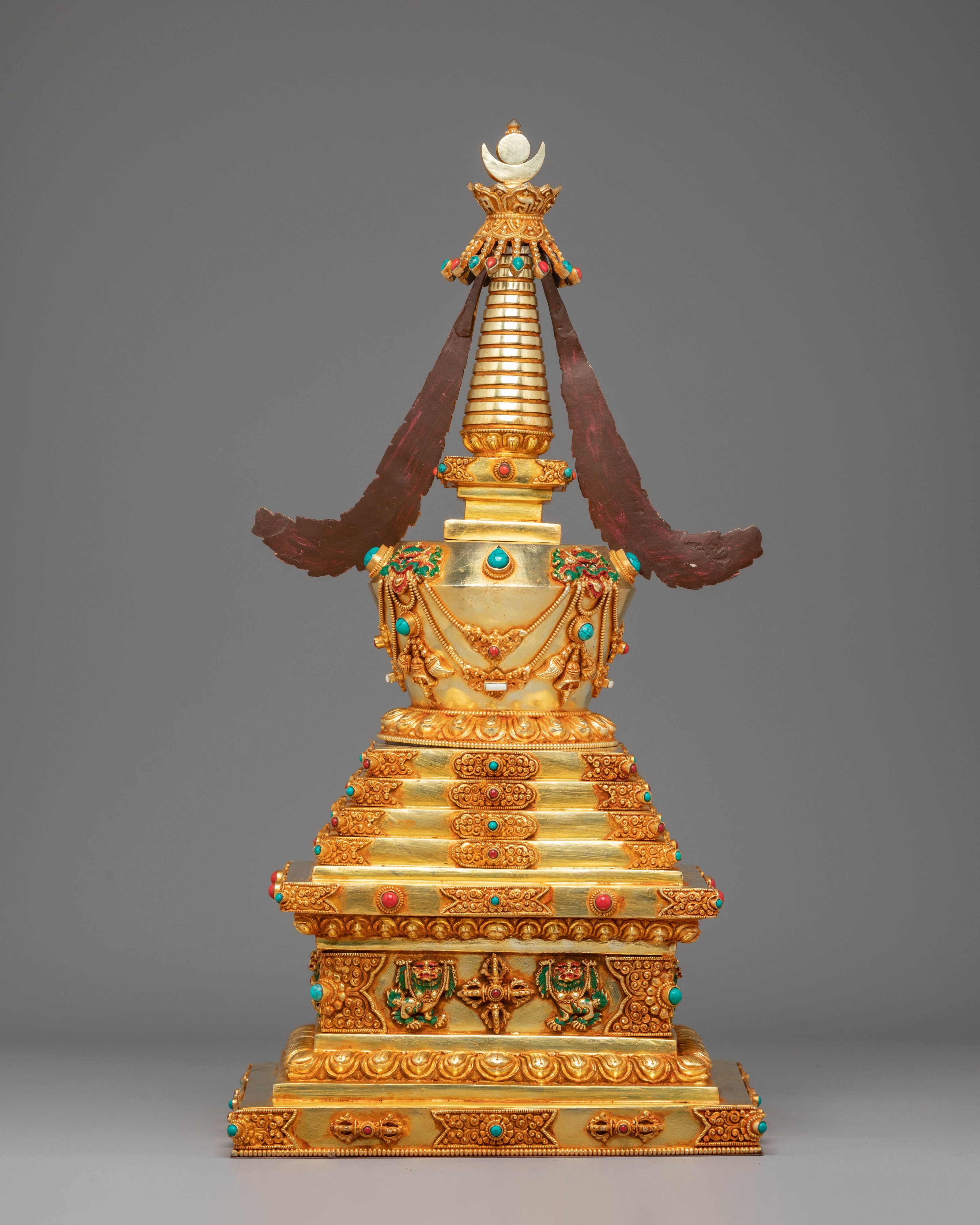 Golden Copper Tibetan Stupa | Sacred Buddhist Shrine Decor