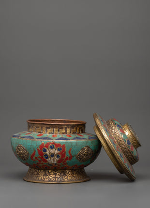 Hand-Made Buddhist Rice Pot Offering | Tibetan Ritual Copper Decor Art