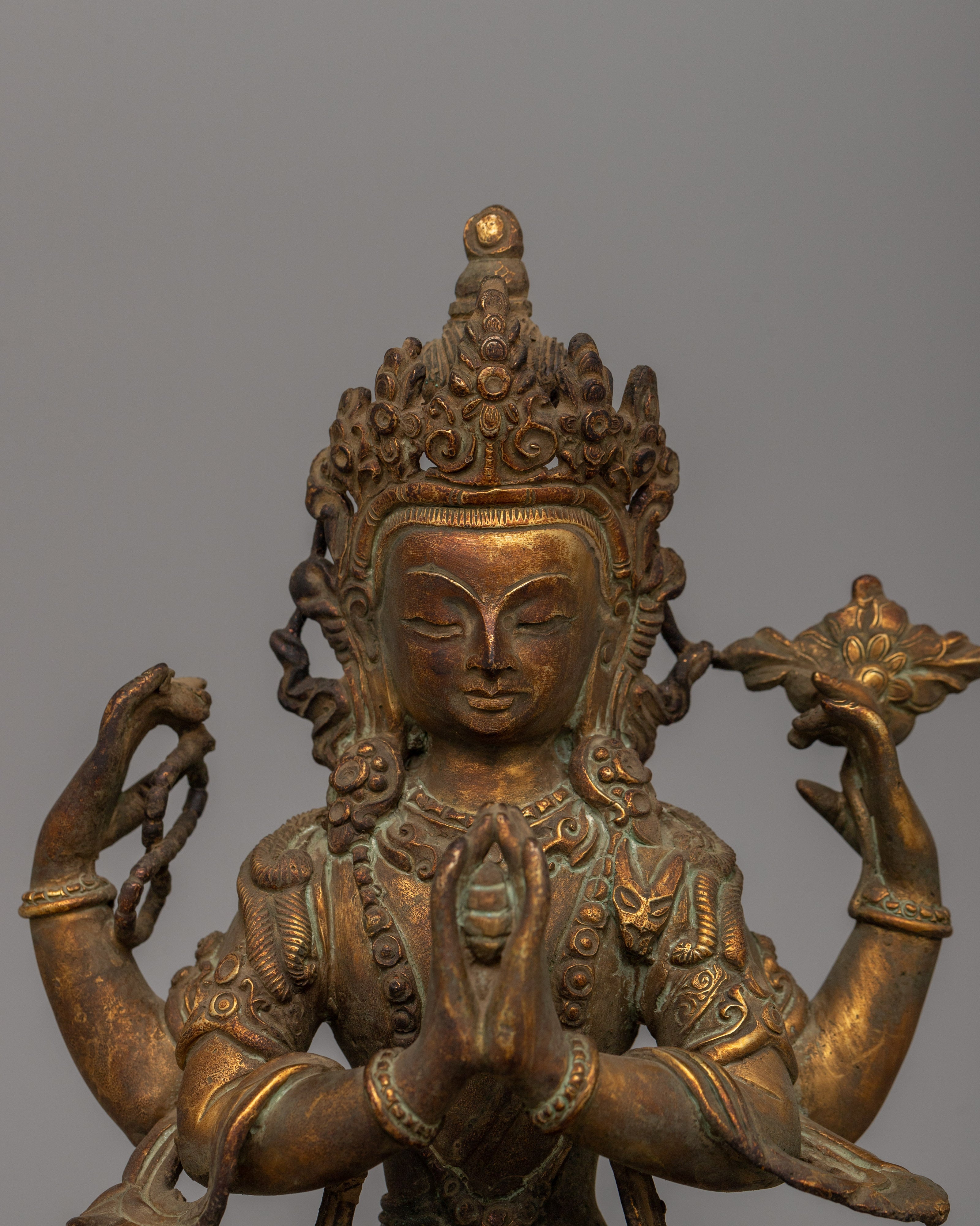 Four Armed Chenrezig Buddhist Deity Statue | Traditional Himalayan Art And Craft of Nepal