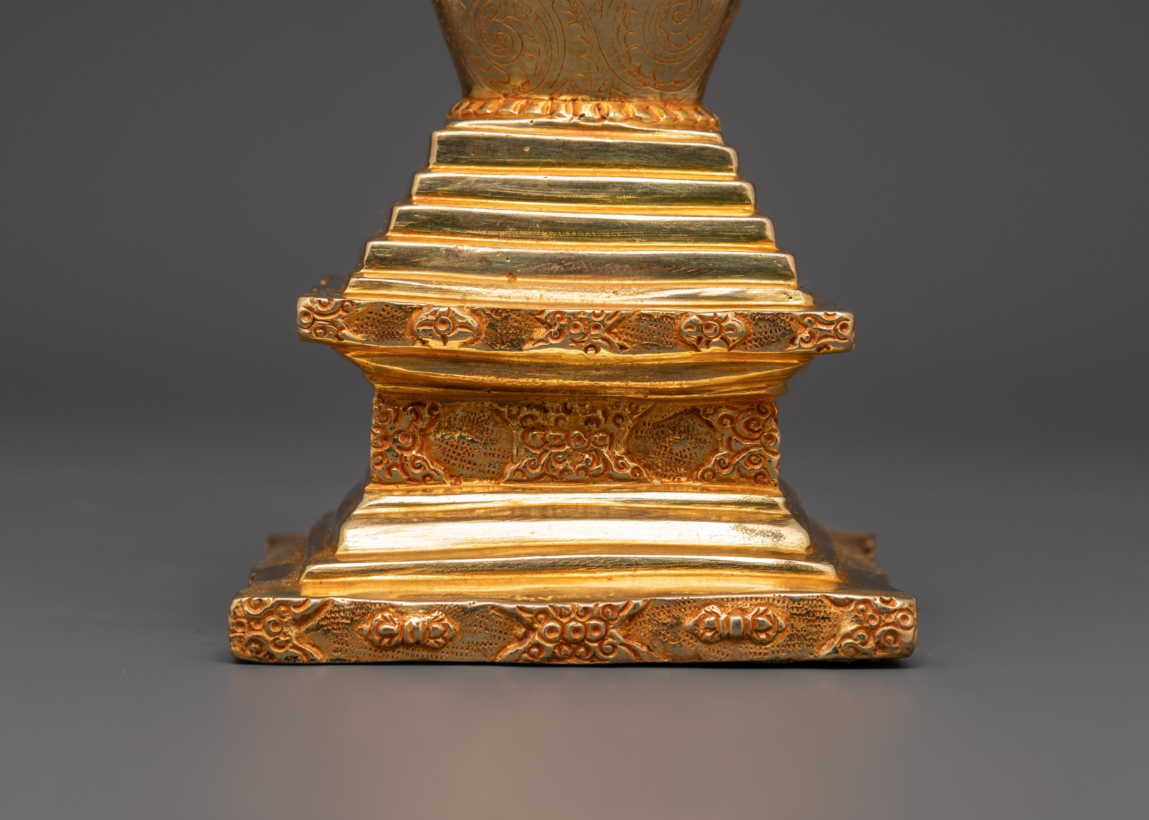 Handcrafted Gold-Plated Tibetan Stupa | Tibetan Ritual Shrine