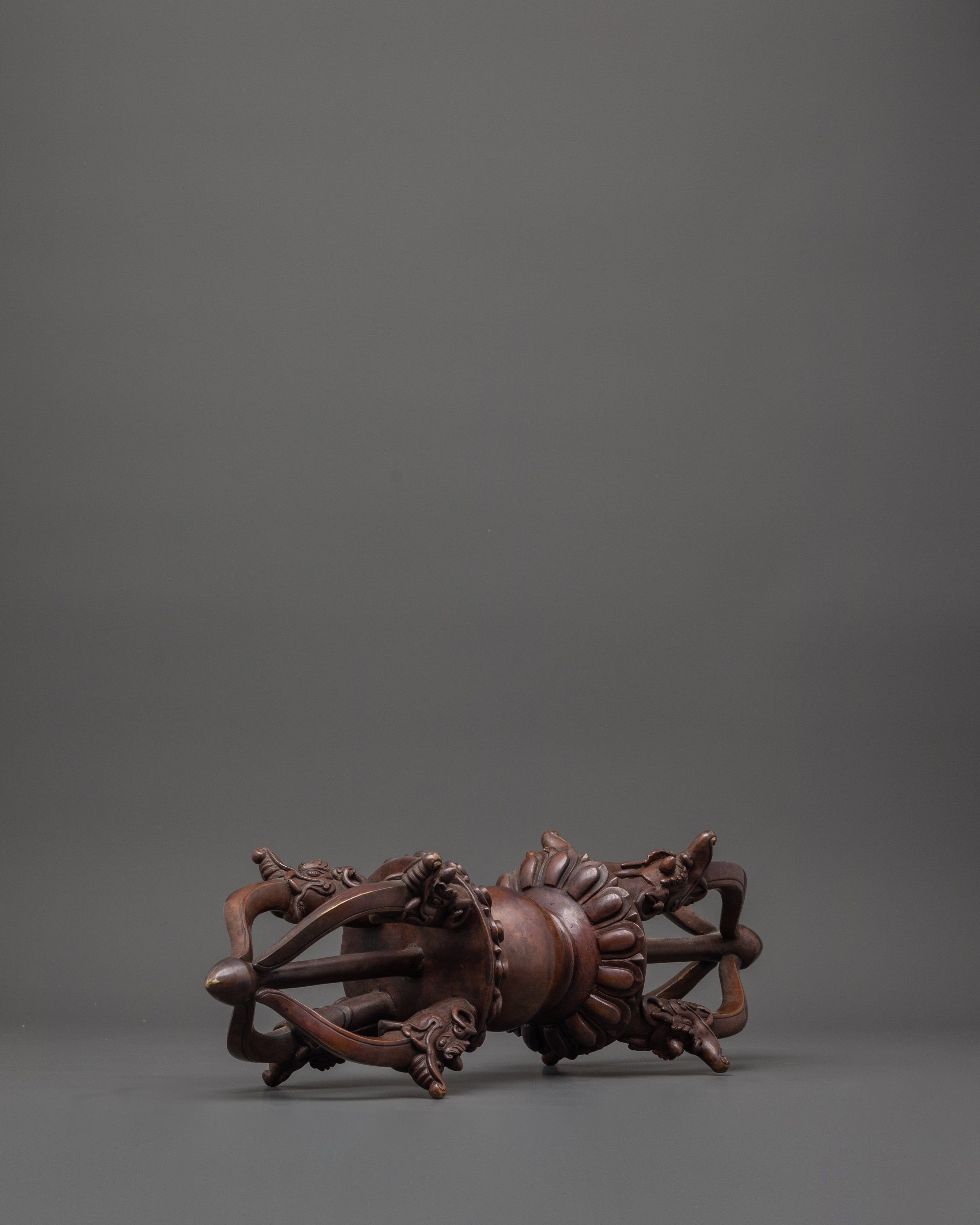 Large Oxidized Copper Vajra Sculpture | Tibetan Dorje Symbol