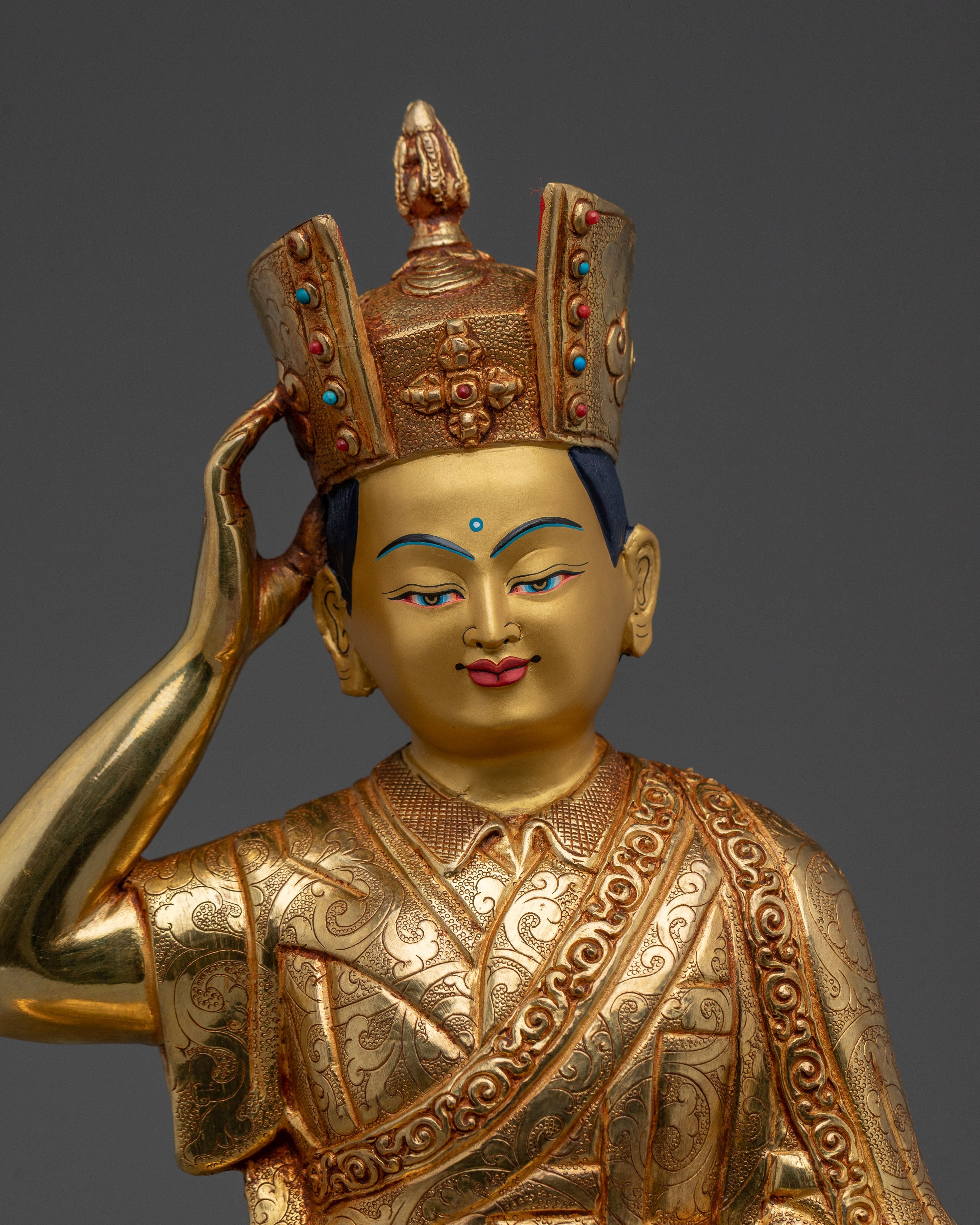 Handcrafted 24K Gold Gilded Karmapa Statue | Tibetan shrine or spiritual meditation altar