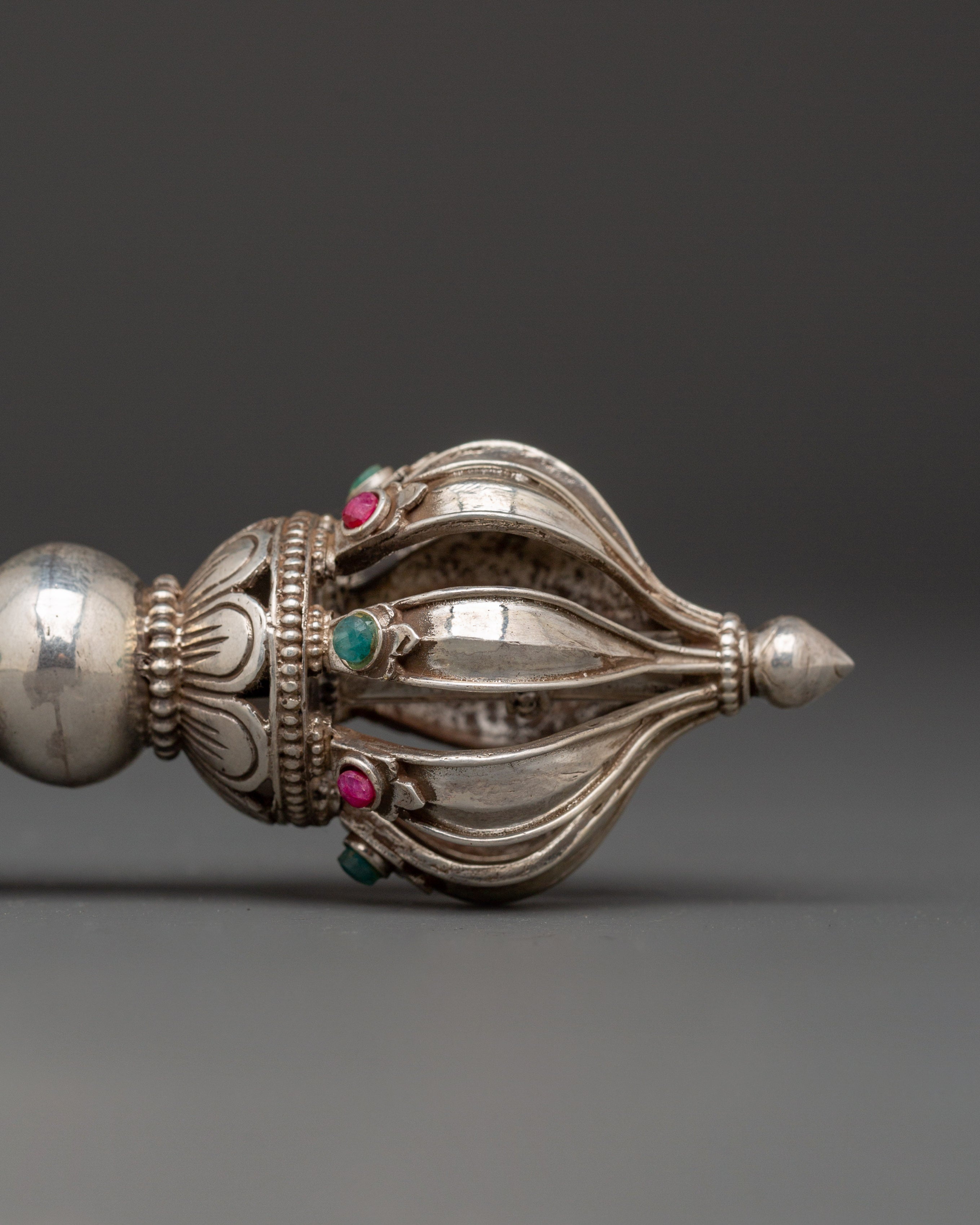 Wrathful Deity Engraved Bell and Vajra Set for Tibetan Rituals